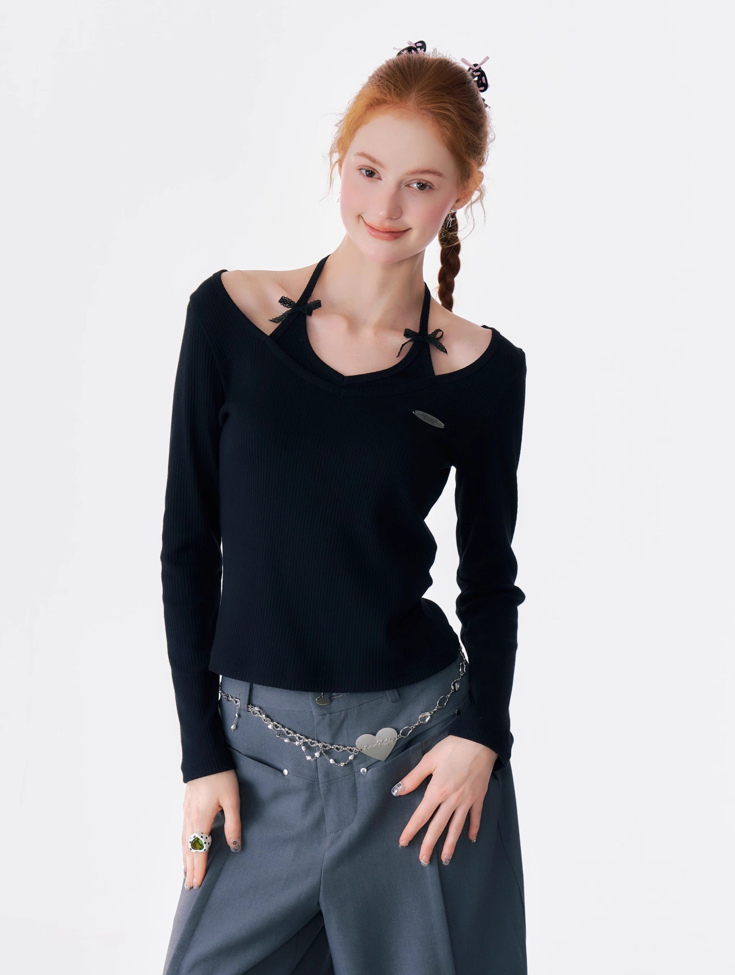 Bow Strap Cold Shoulder Top