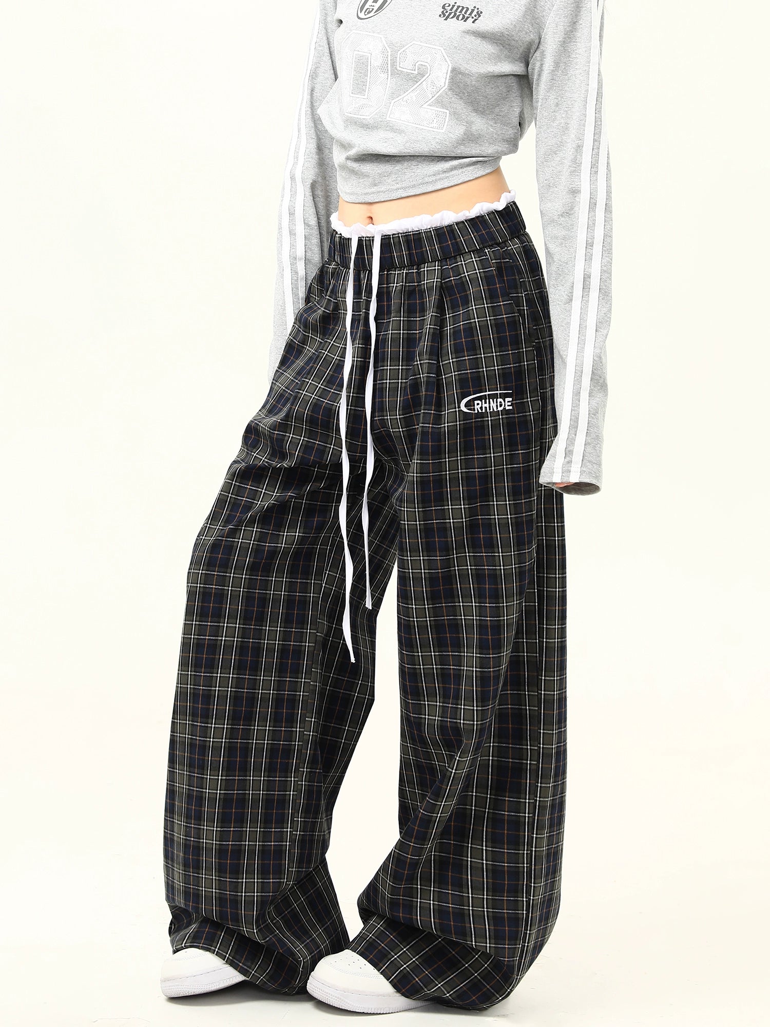Wide Leg Plaid Drawstring Lounge Pants