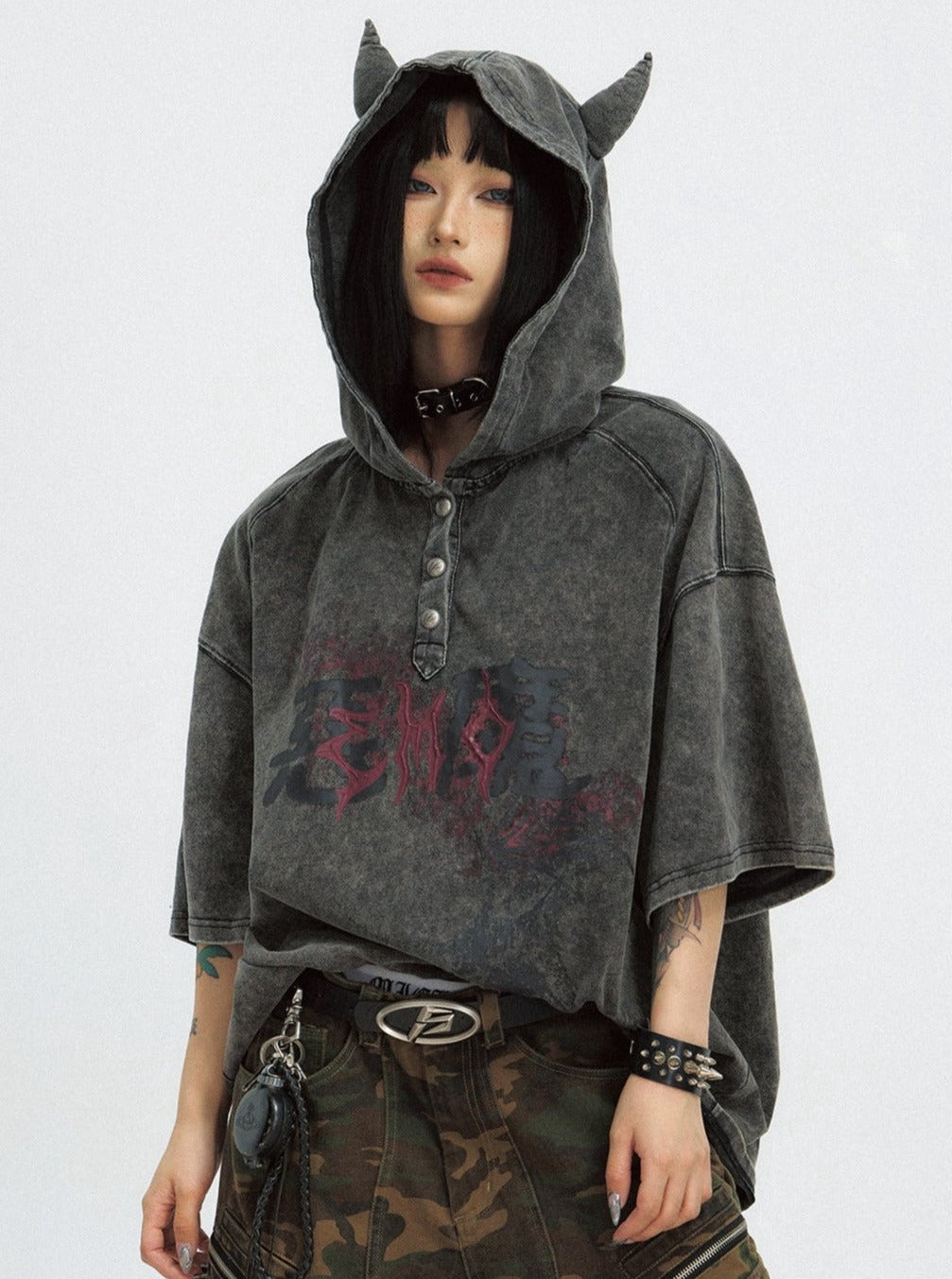 Men's Distressed Washed Hooded Top