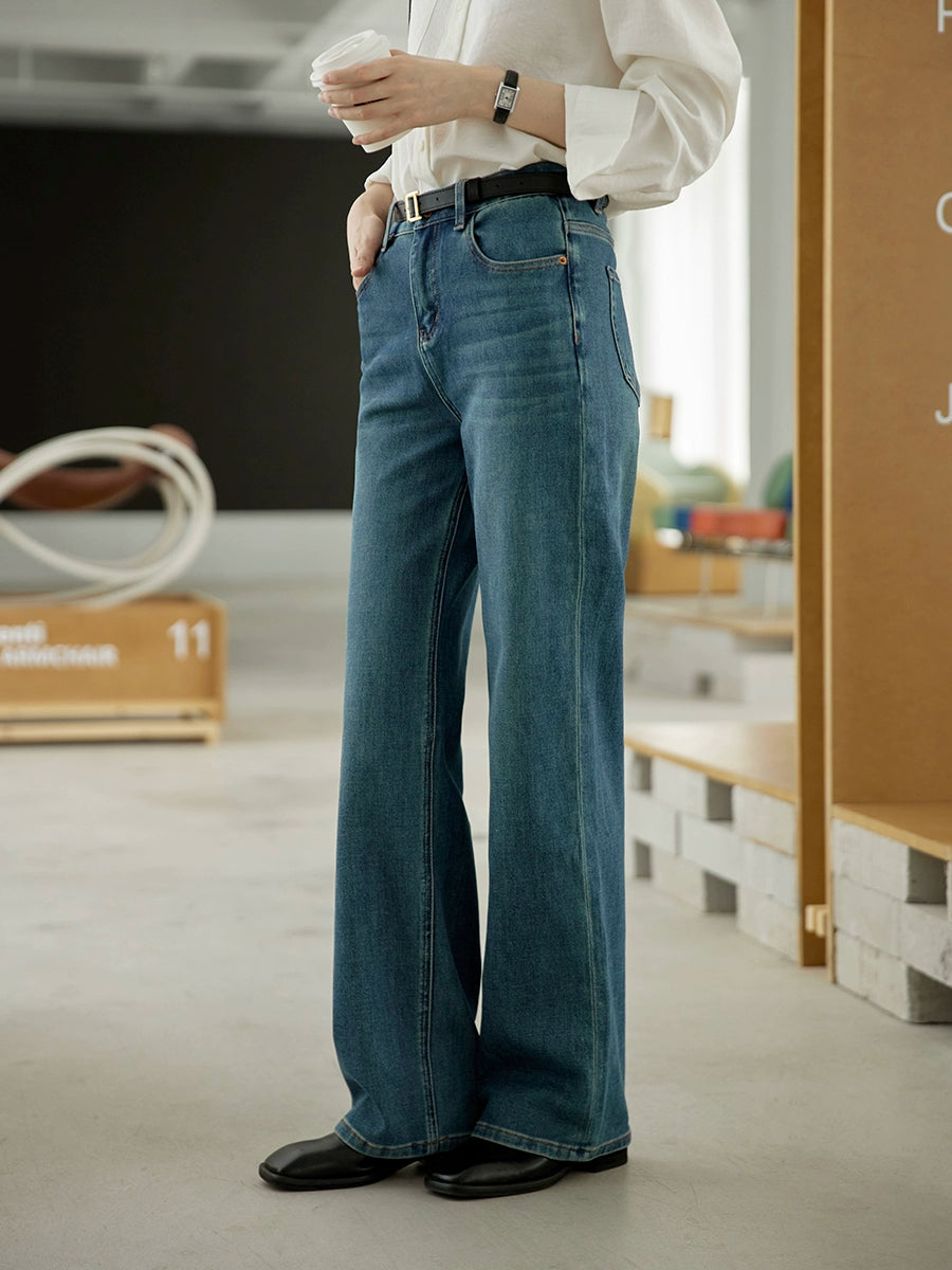 High-Waisted Straight-Leg Blue Jeans