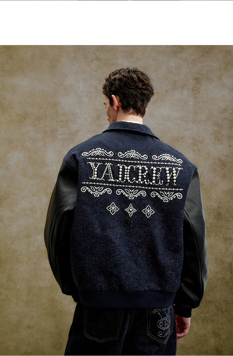 Pearl Embellished Contrast Sleeve Varsity Jacket