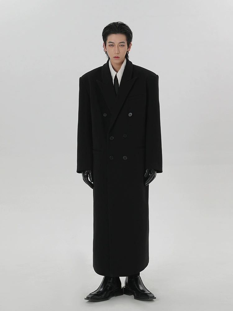Long Black Double-Breasted Overcoat