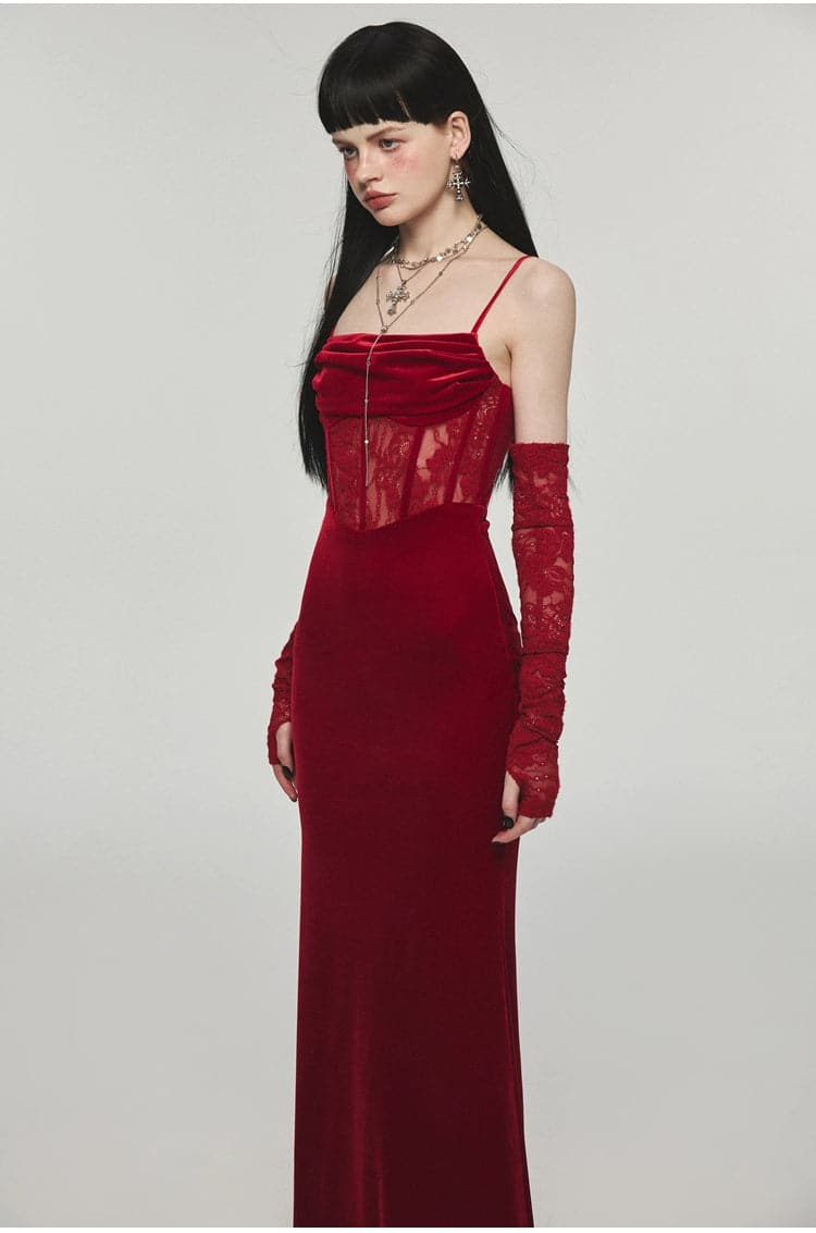 1Jinn Velvet Dress With Fishbone Straps - chiclara