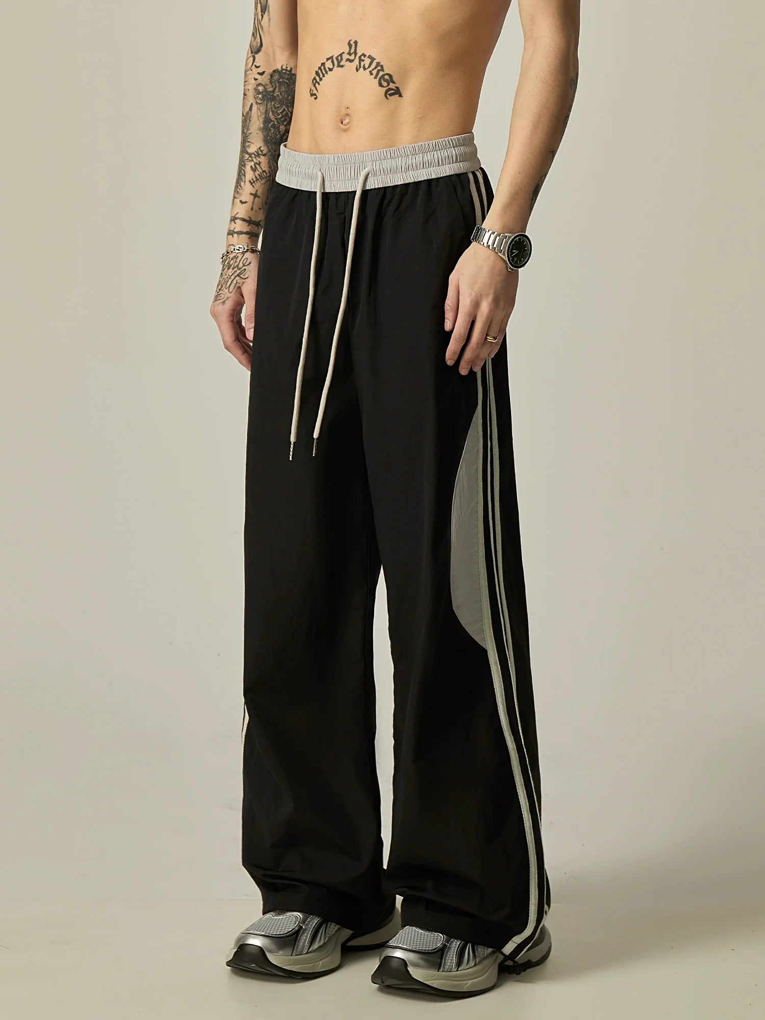 Wide-Leg Contrast Stripe Track Pants