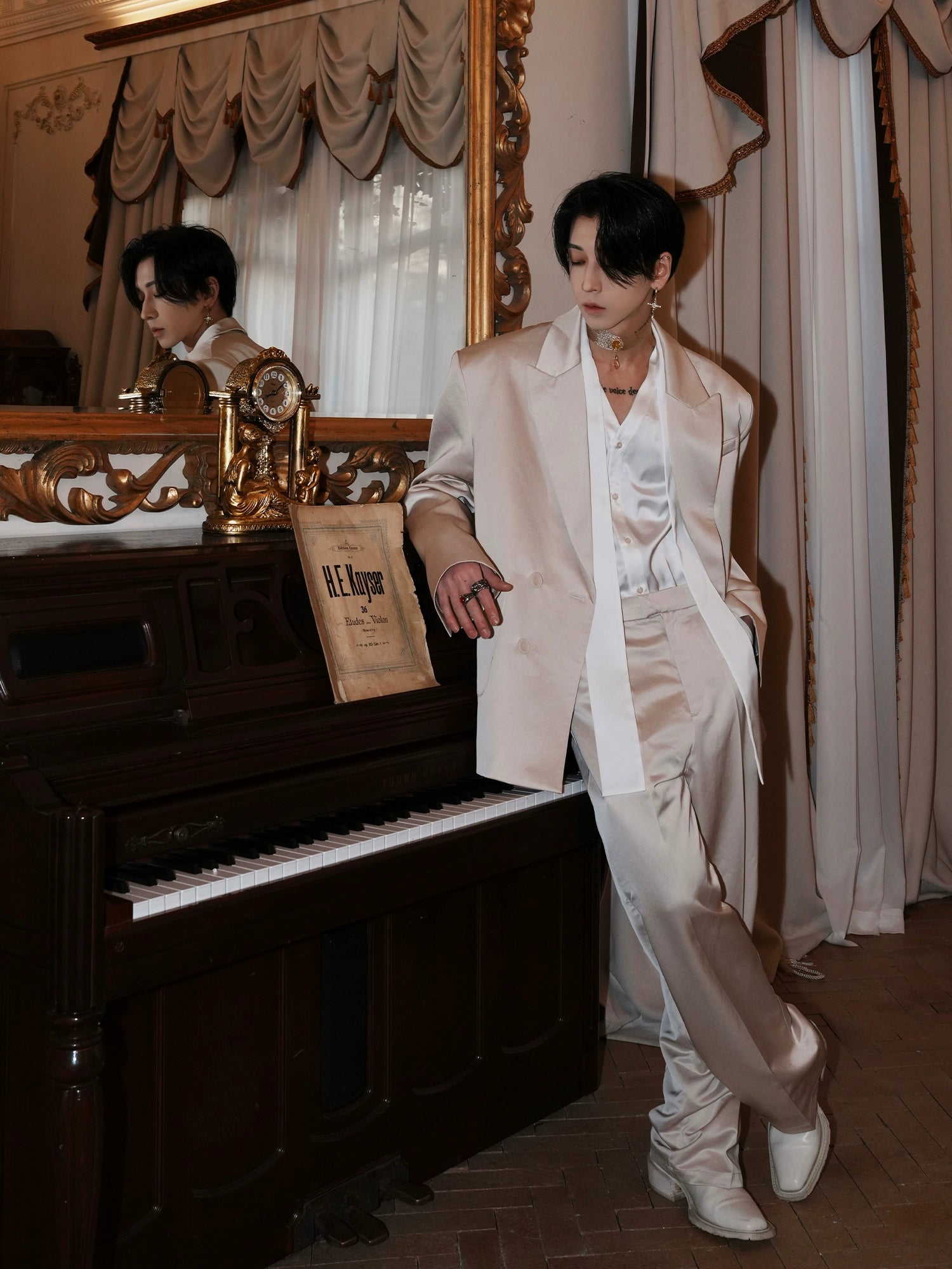Cream Double-Breasted Oversized Blazer