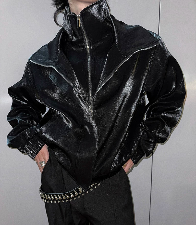 Nebula Gloss High-Collar Zip Jacket