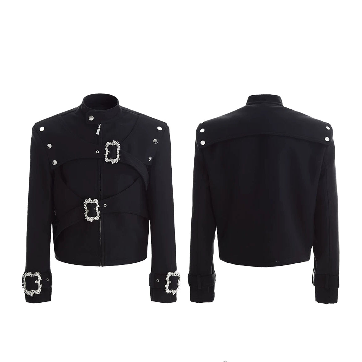 Baroque Harness Buckle Cropped Jacket