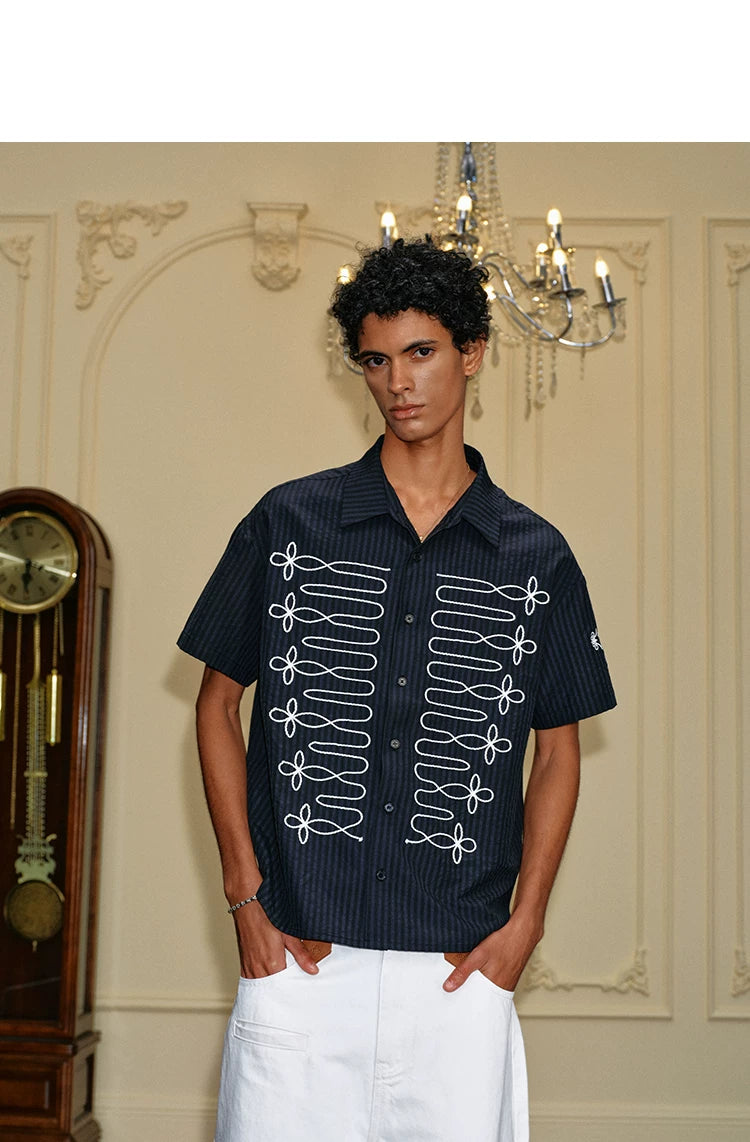 Embroidered Loop Detail Short Sleeve Shirt