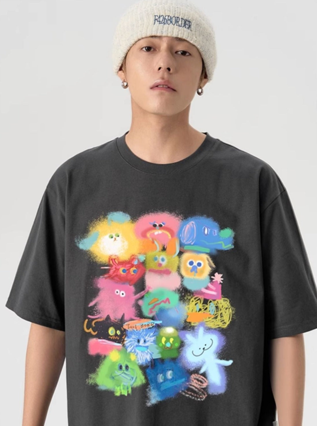 T-Shirt with Gradient Cartoon Print - chiclara