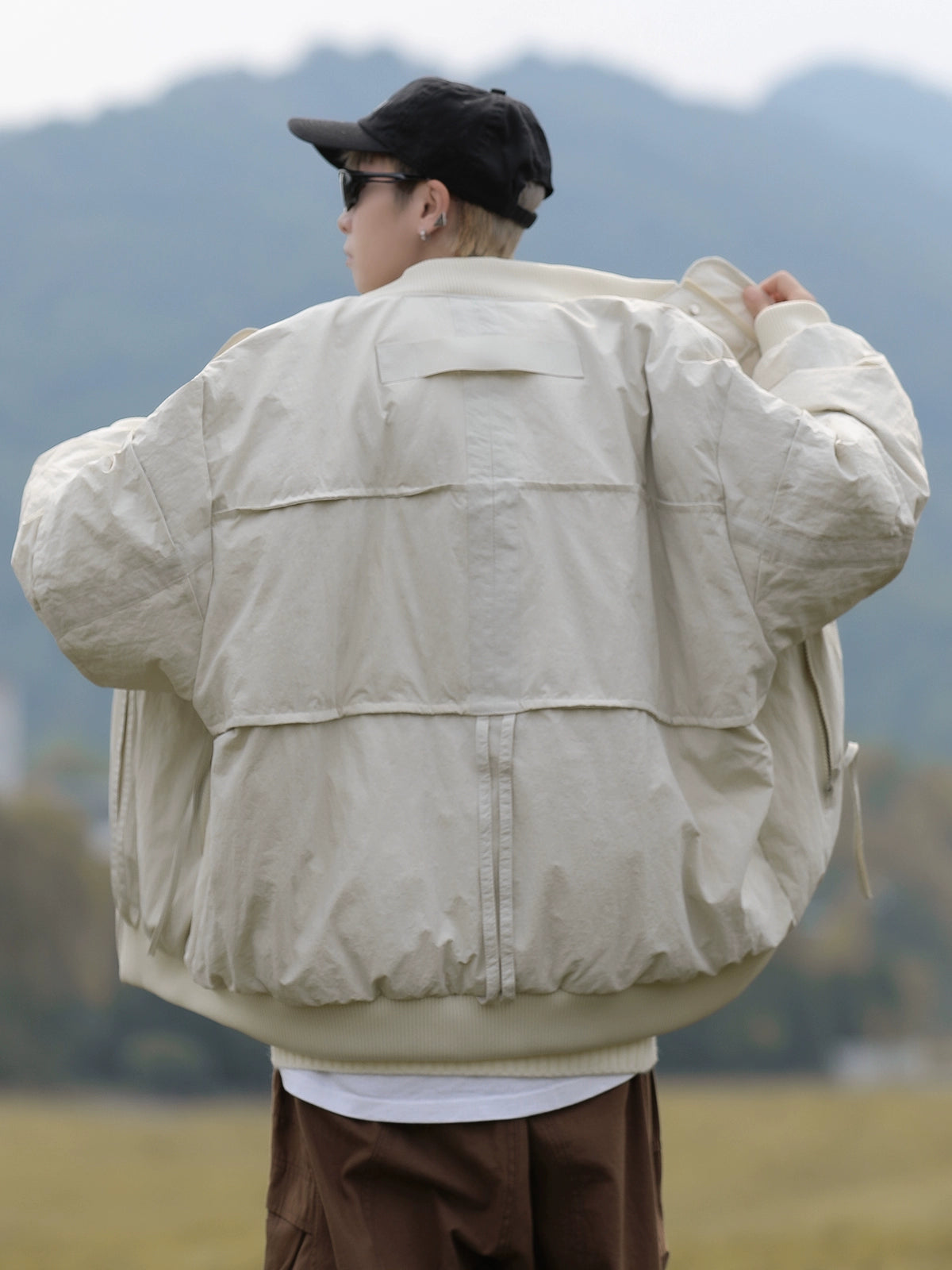 Oversized  Bomber Jacket with Ribbed Collar and Cuffs
