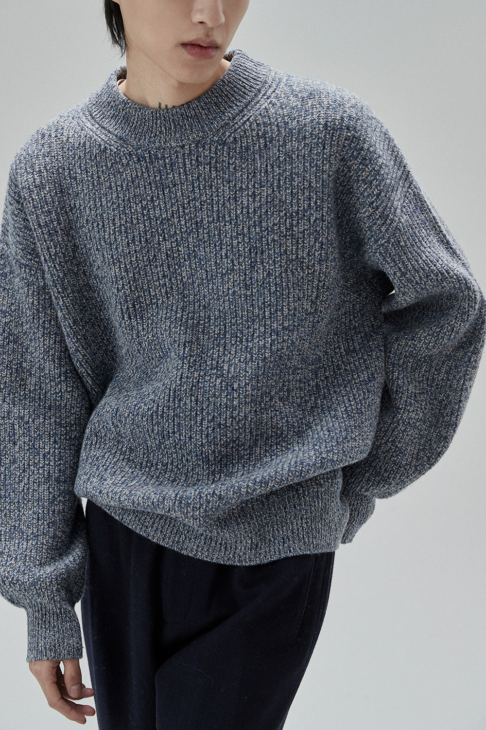 Wide-Sleeve Oversized Crew Neck Sweater