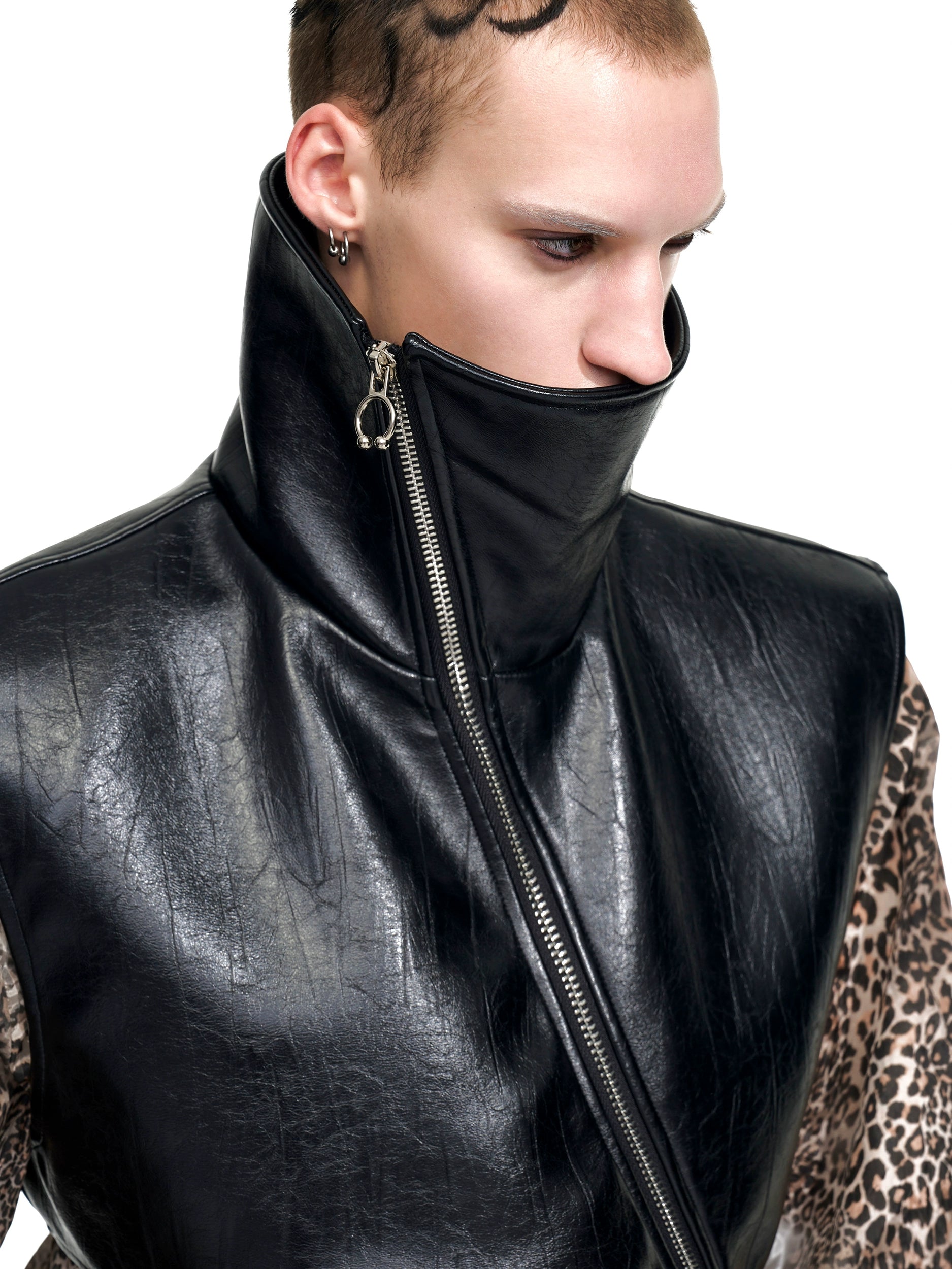 Sleeveless Black High Neck Top with Draped Detailing