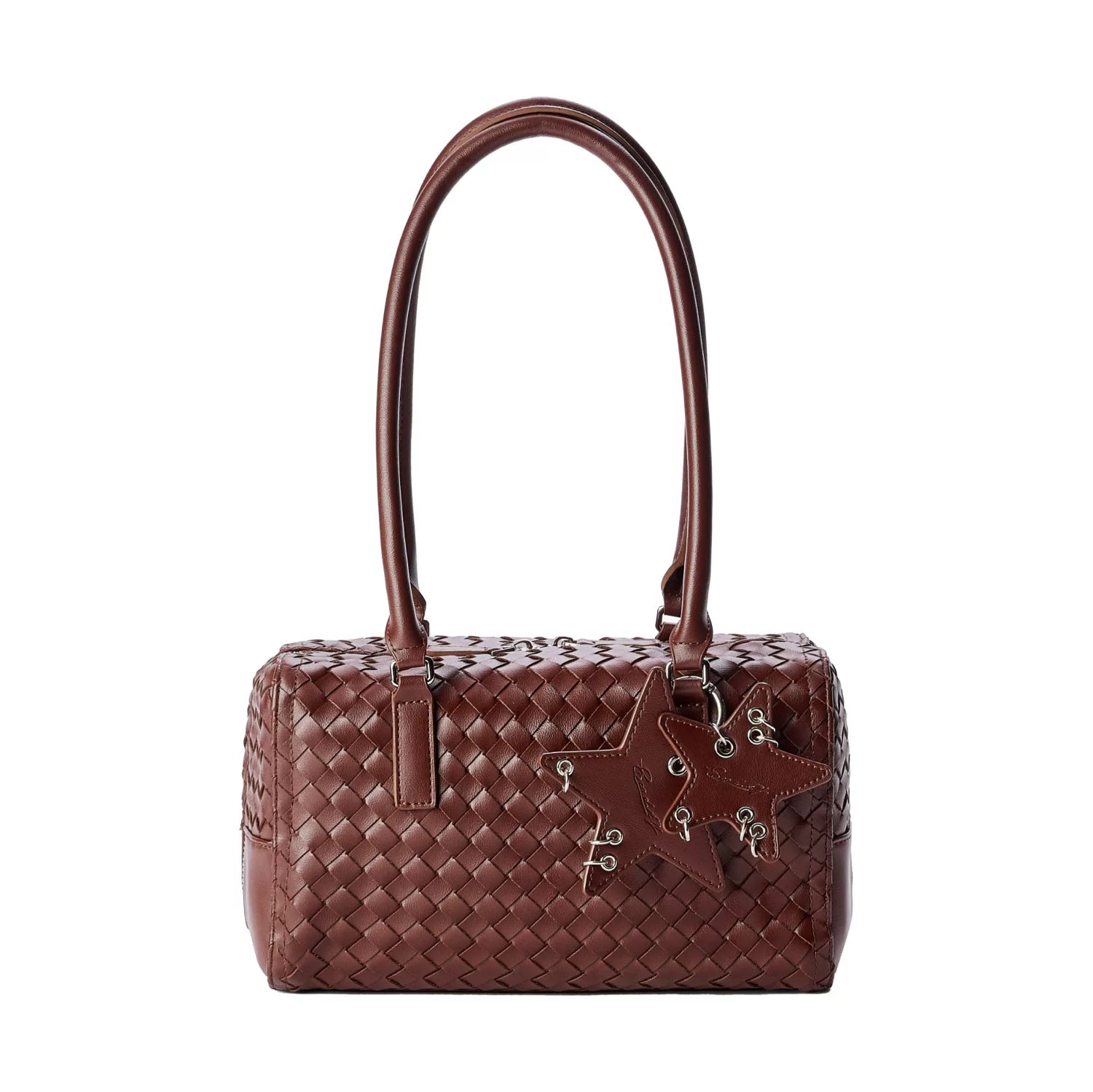 Woven Star-Charm Office Bag - Reddish Brown