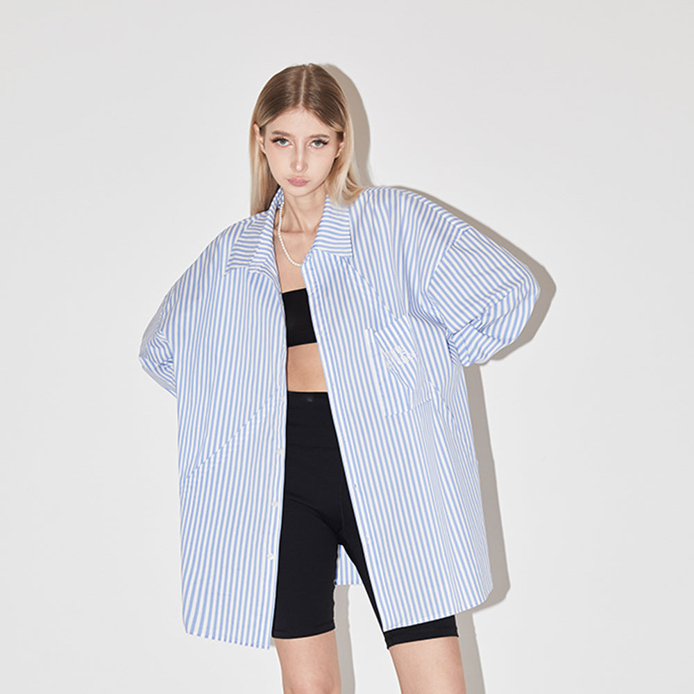 Geometric Stripes Structured Long Sleeved Shirt - chiclara