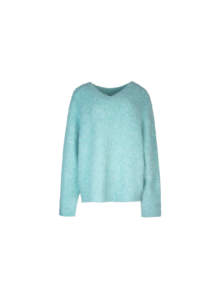 Fuzzy V-Neck Oversized Sweater