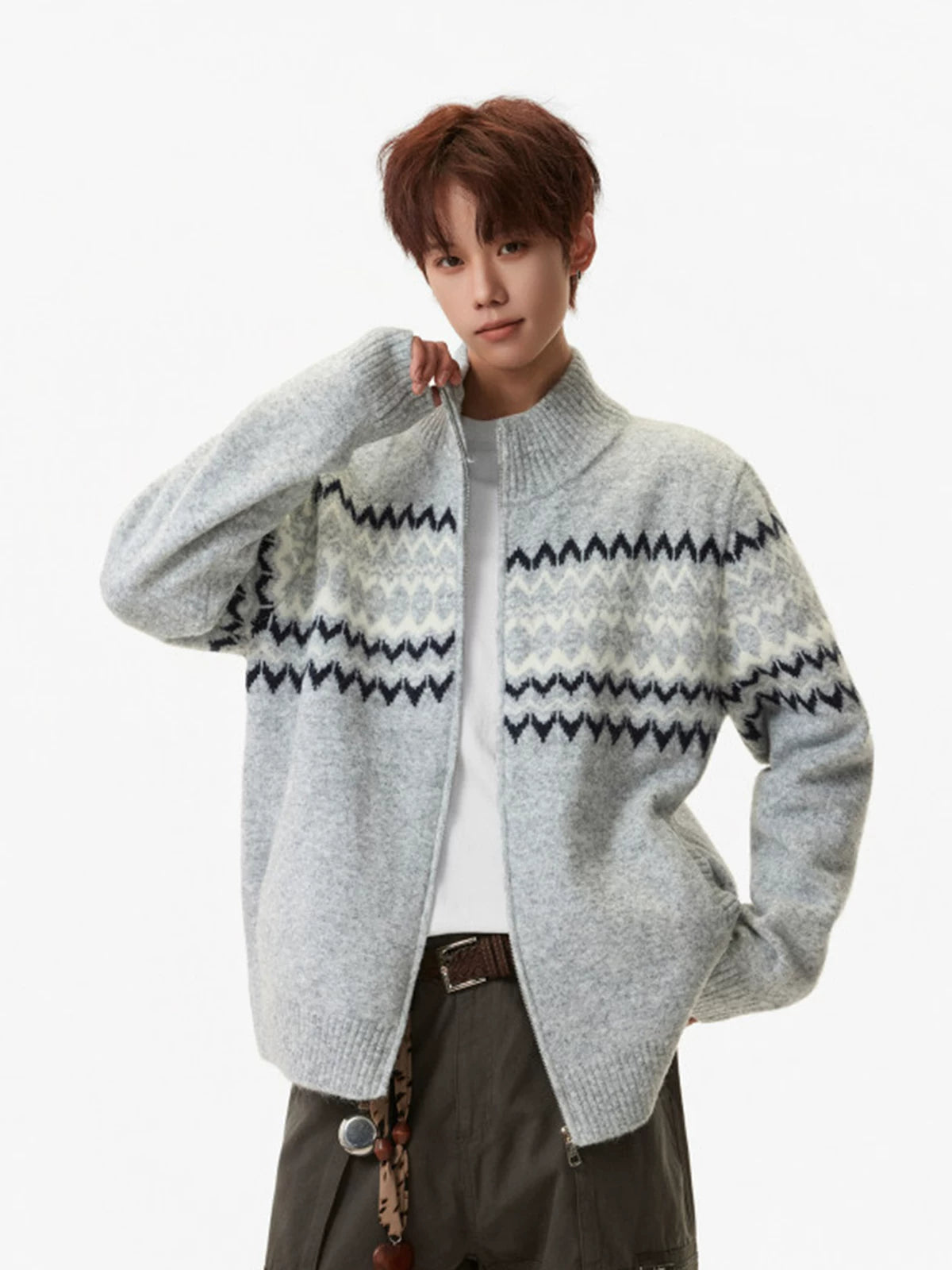 Frostline Zigzag Knit Zip Cardigan