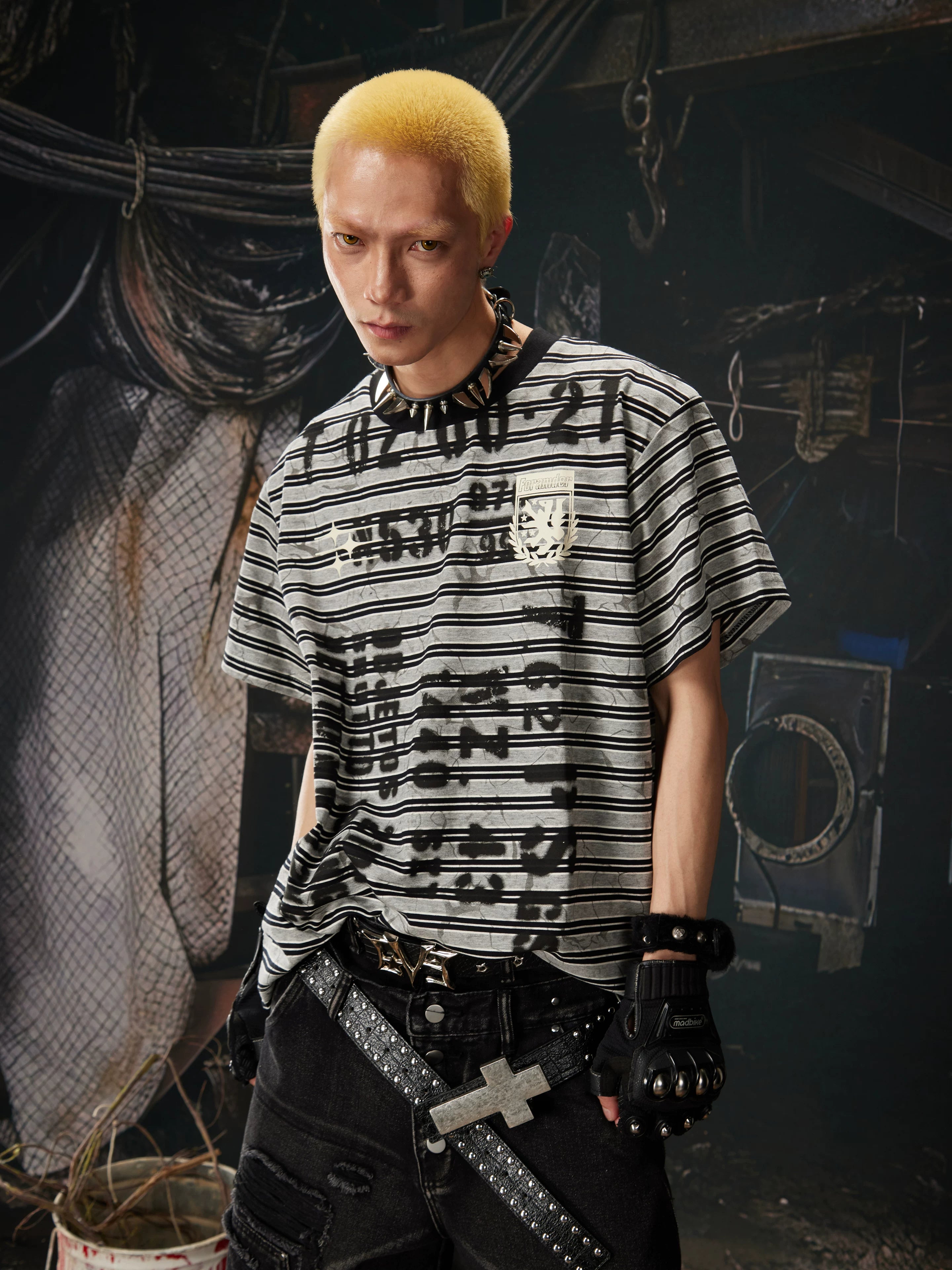 Cipher Stripe Graffiti Script Tee