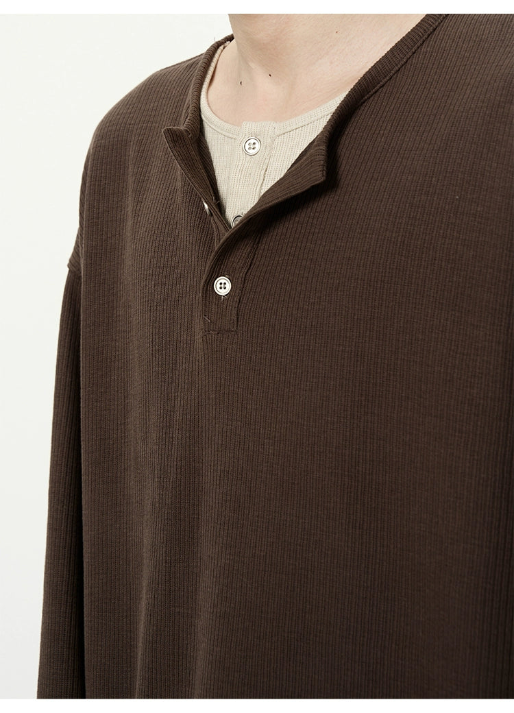Waffle Knit Henley Neckline Pullover
