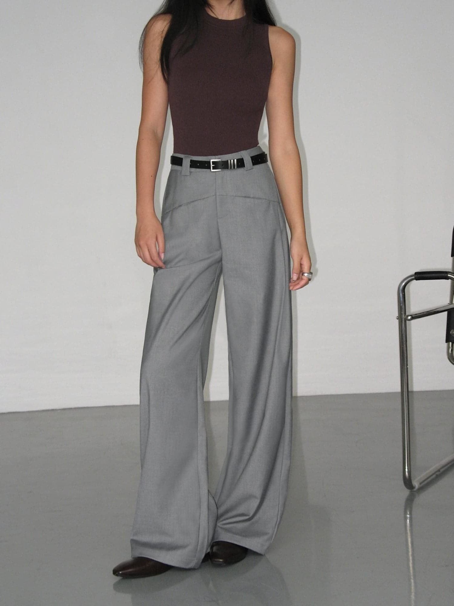 Black High-Waist Straight-Leg Suit Trousers - chiclara