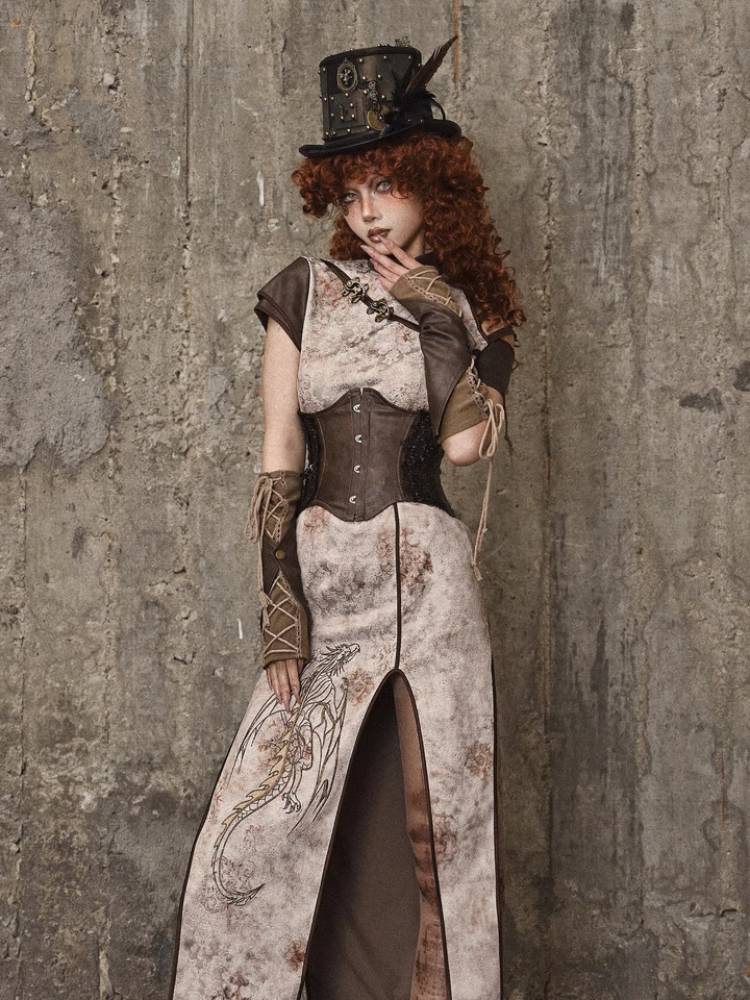 Steampunk Brown Leather Underbust Corset