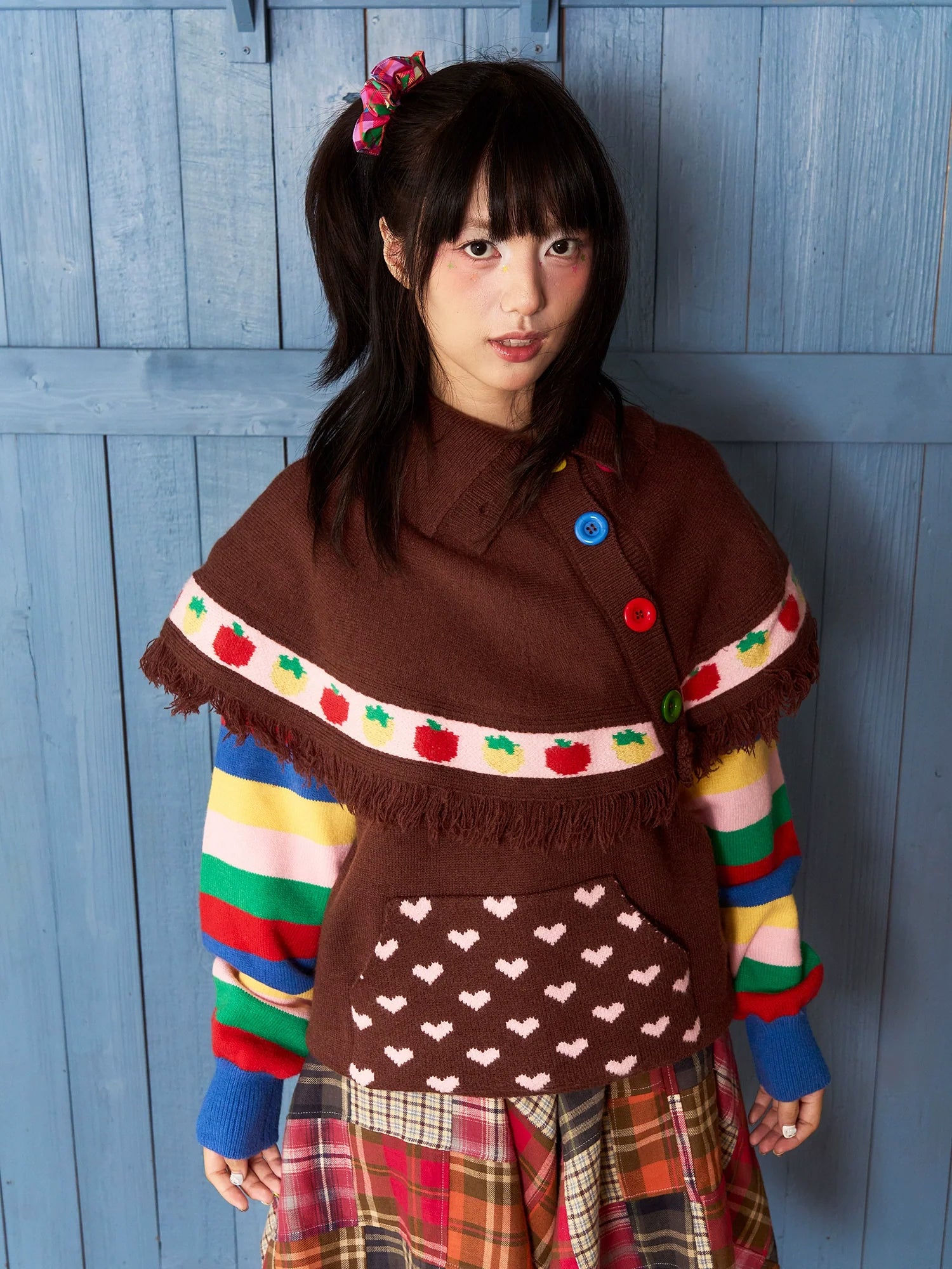 Fruity Hearts Poncho Rainbow Sweater