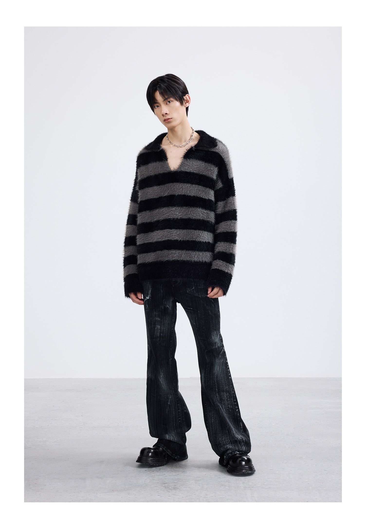 Fuzzy Stripe Pullover Sweater