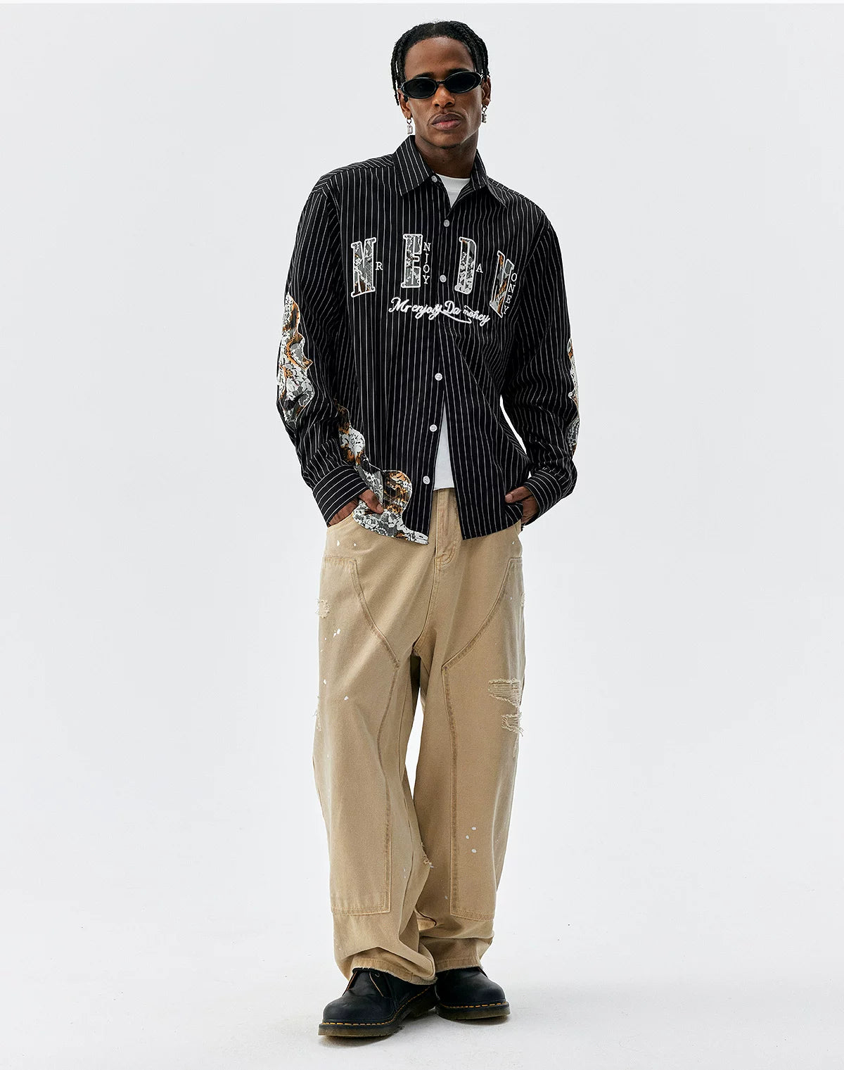 Lace Patchwork Pinstripe Shirt