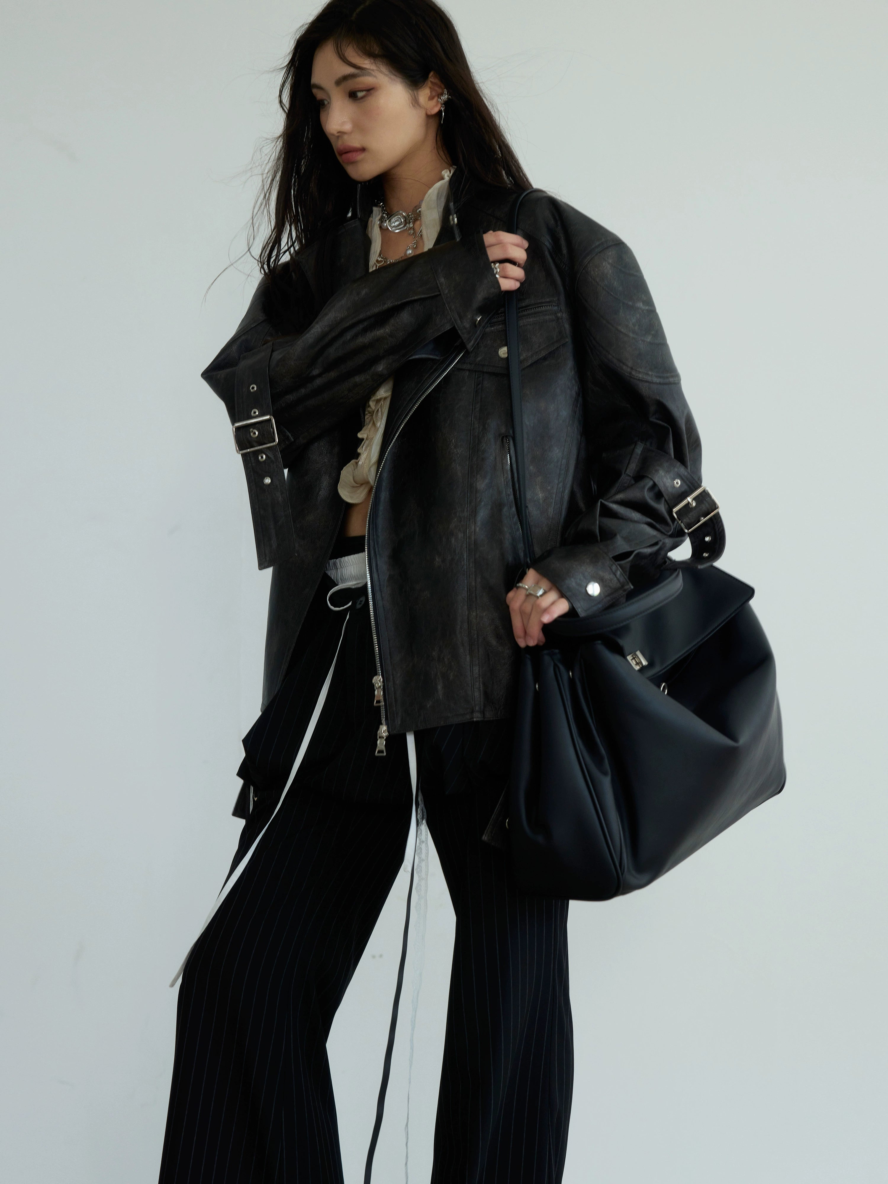 Oversized Leather Biker Jacket