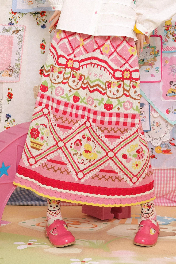 Sweet Bear Strawberry Knit Skirt