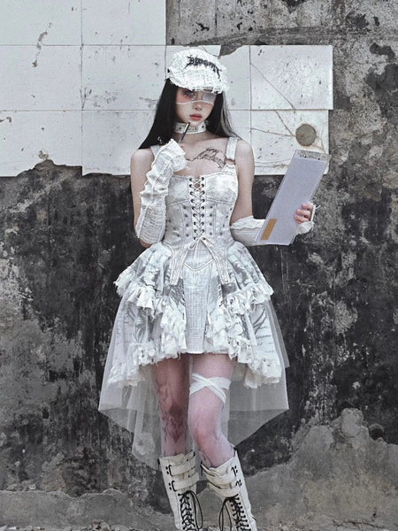 Lace Corset High Low Dress Dress / S