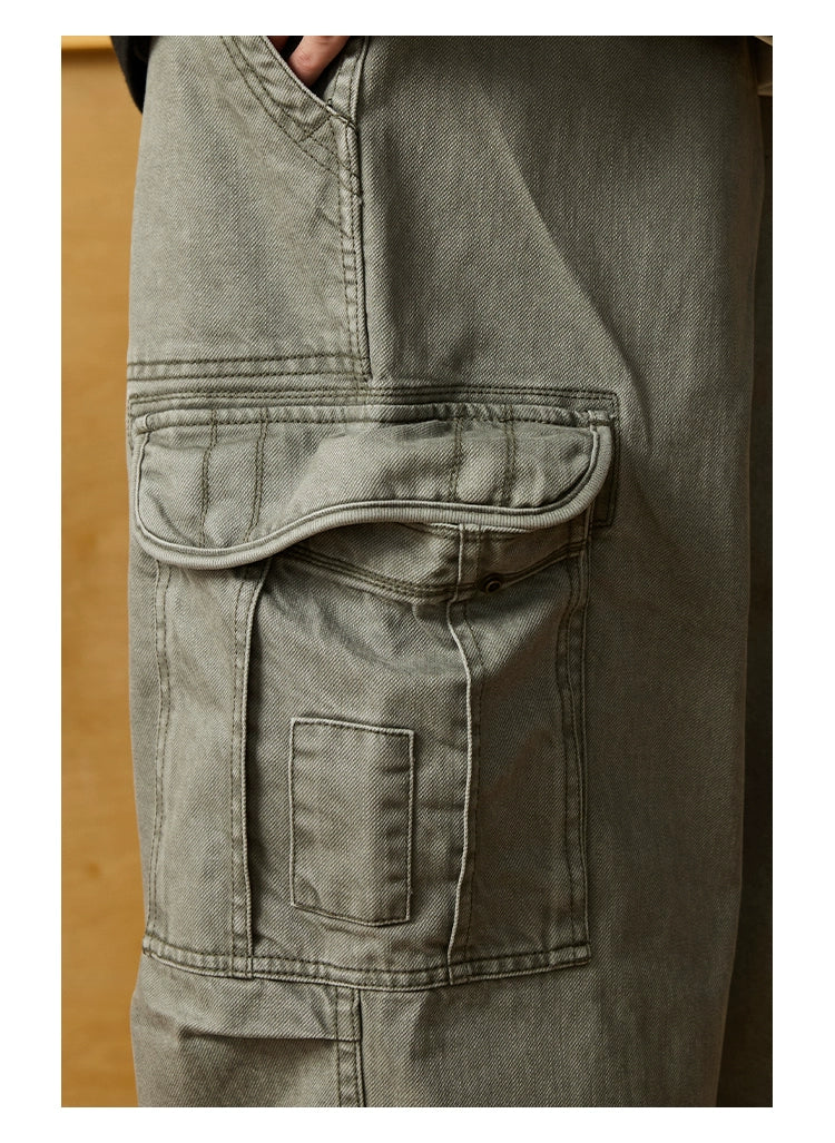 Vintage Grey Utility Cargo Hosen