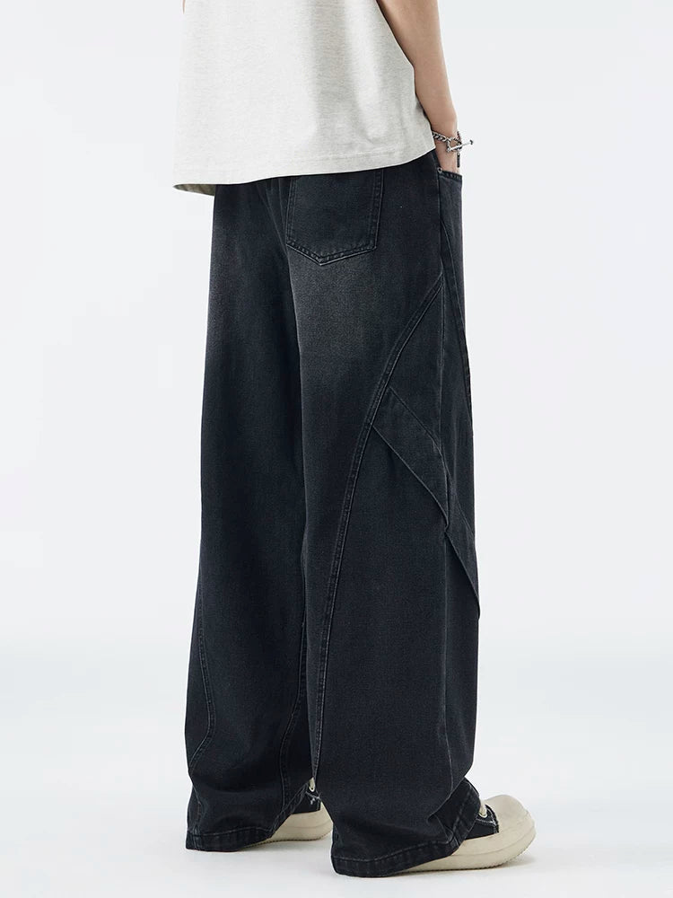 Paneled Drawstring Wide-Leg Jeans