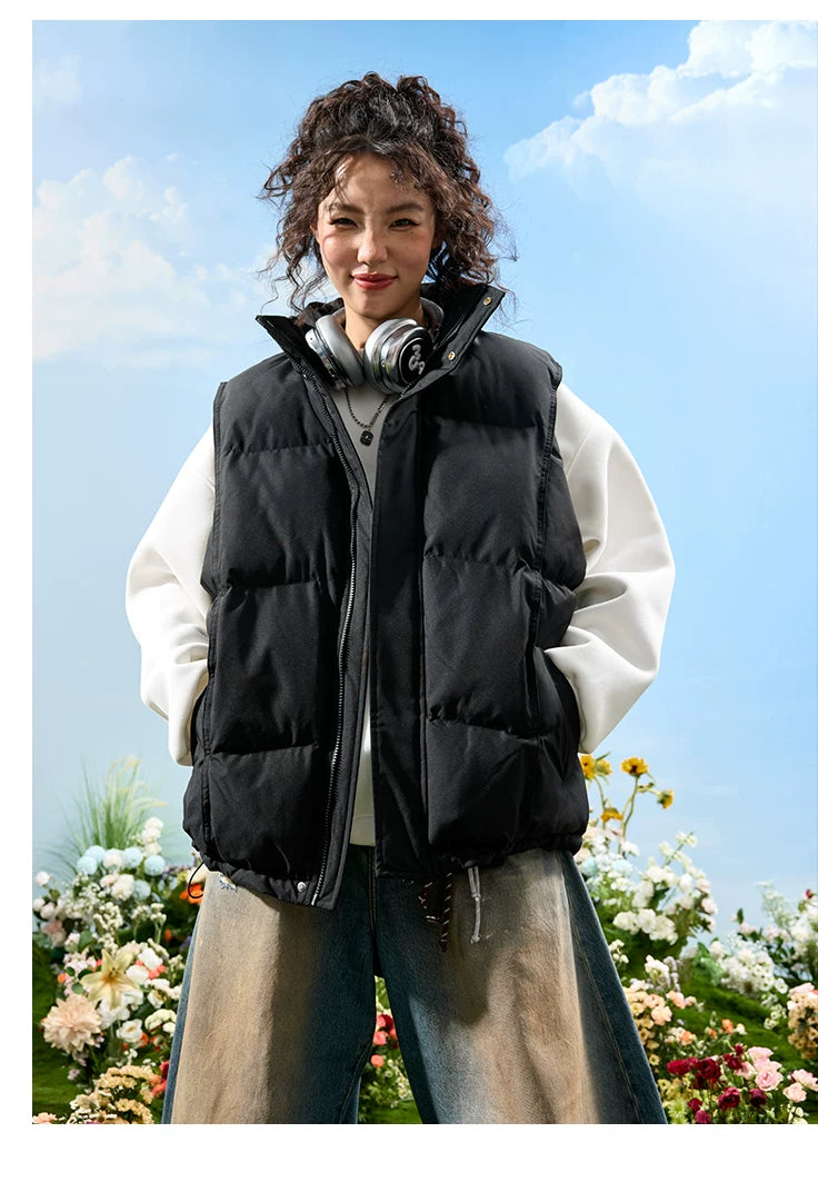 Oversized Puffer Vest with Stand Collar