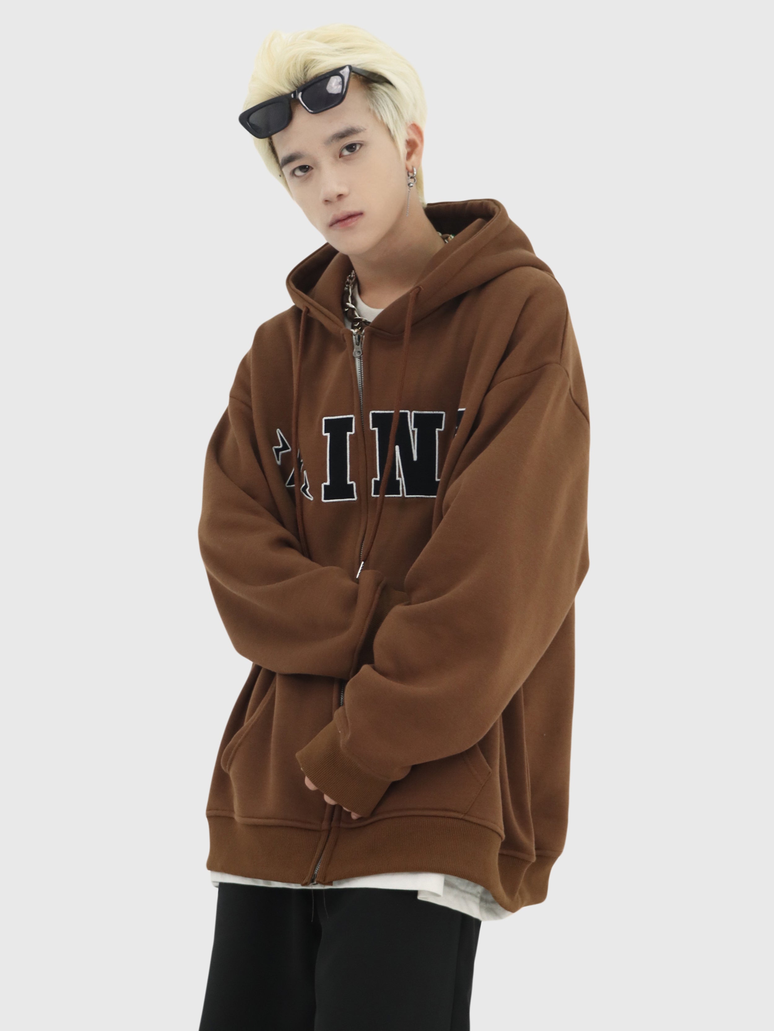 Oversized Logo Zip-Up Jacket - chiclara