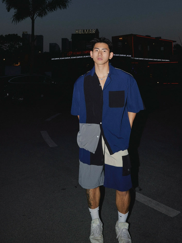 Colorblock Patchwork Shirt and Shorts Setup