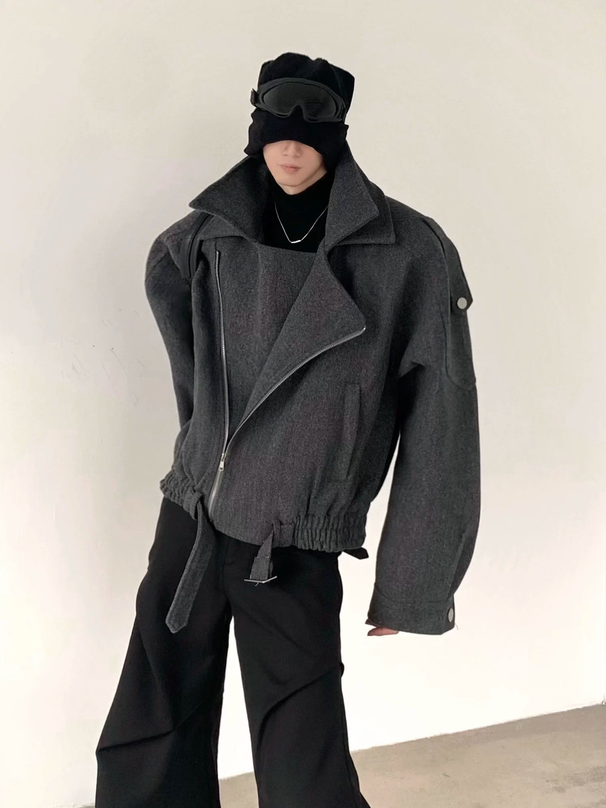 Asymmetric Zip Wool Moto Jacket
