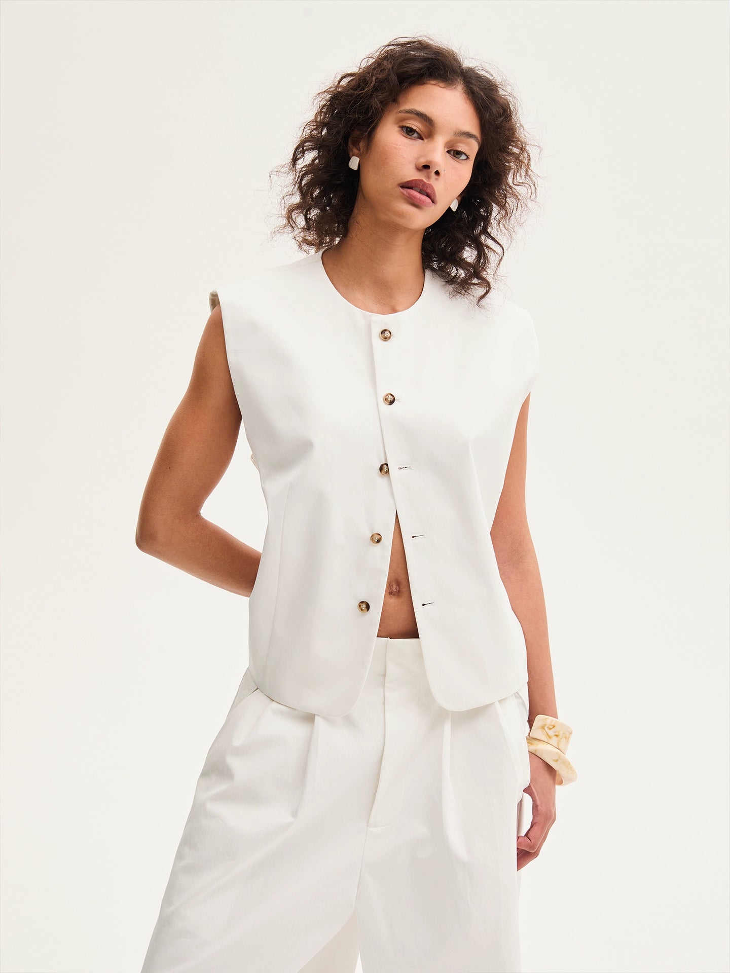 IvoryPlane Minimal Button Vest