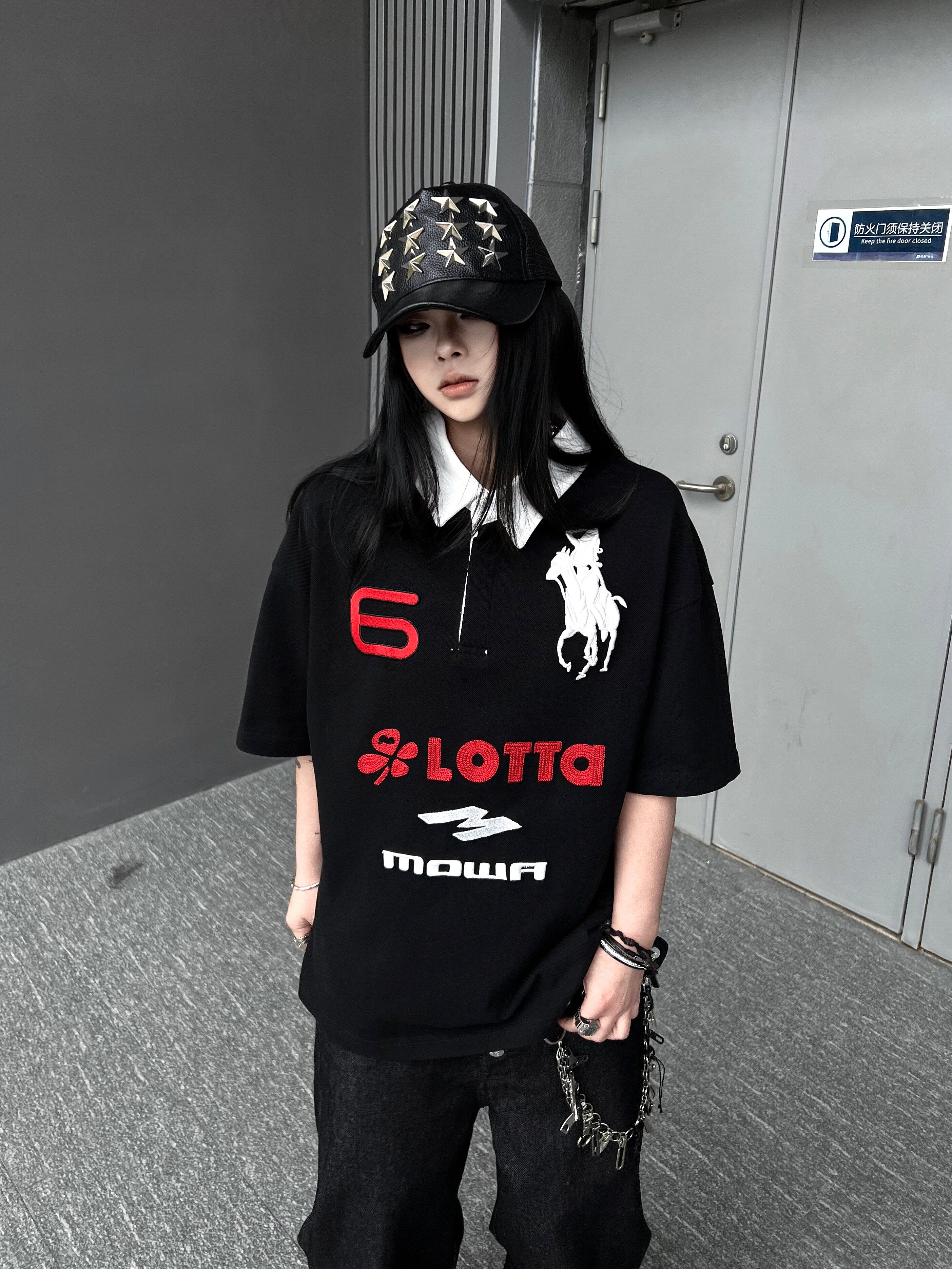 Men's Angel Horse Embroidery Short-Sleeve Polo Shirt