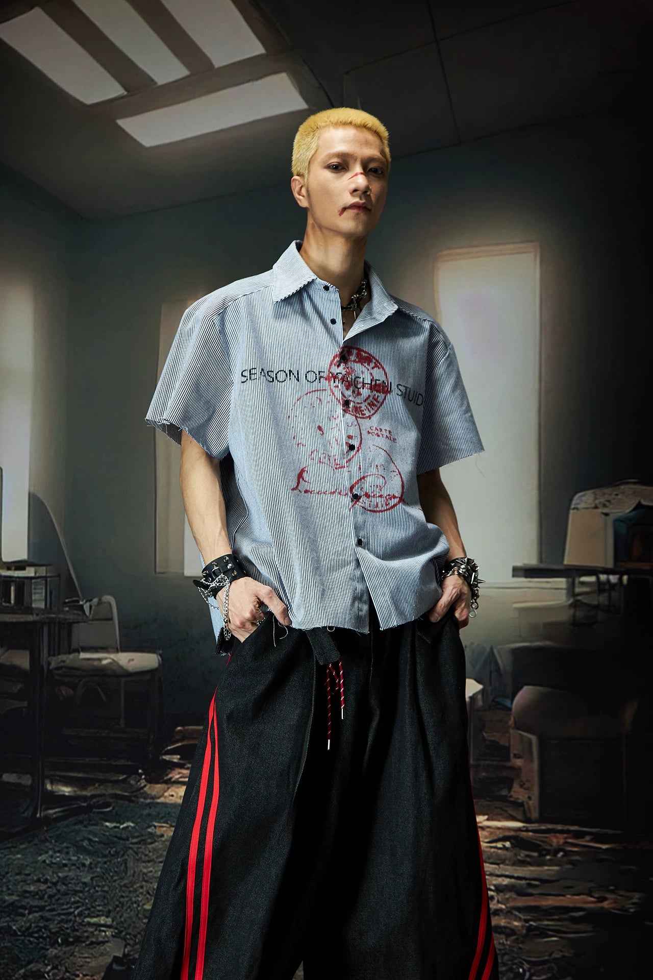 Fearless Graffiti Pinstripe Camp Shirt