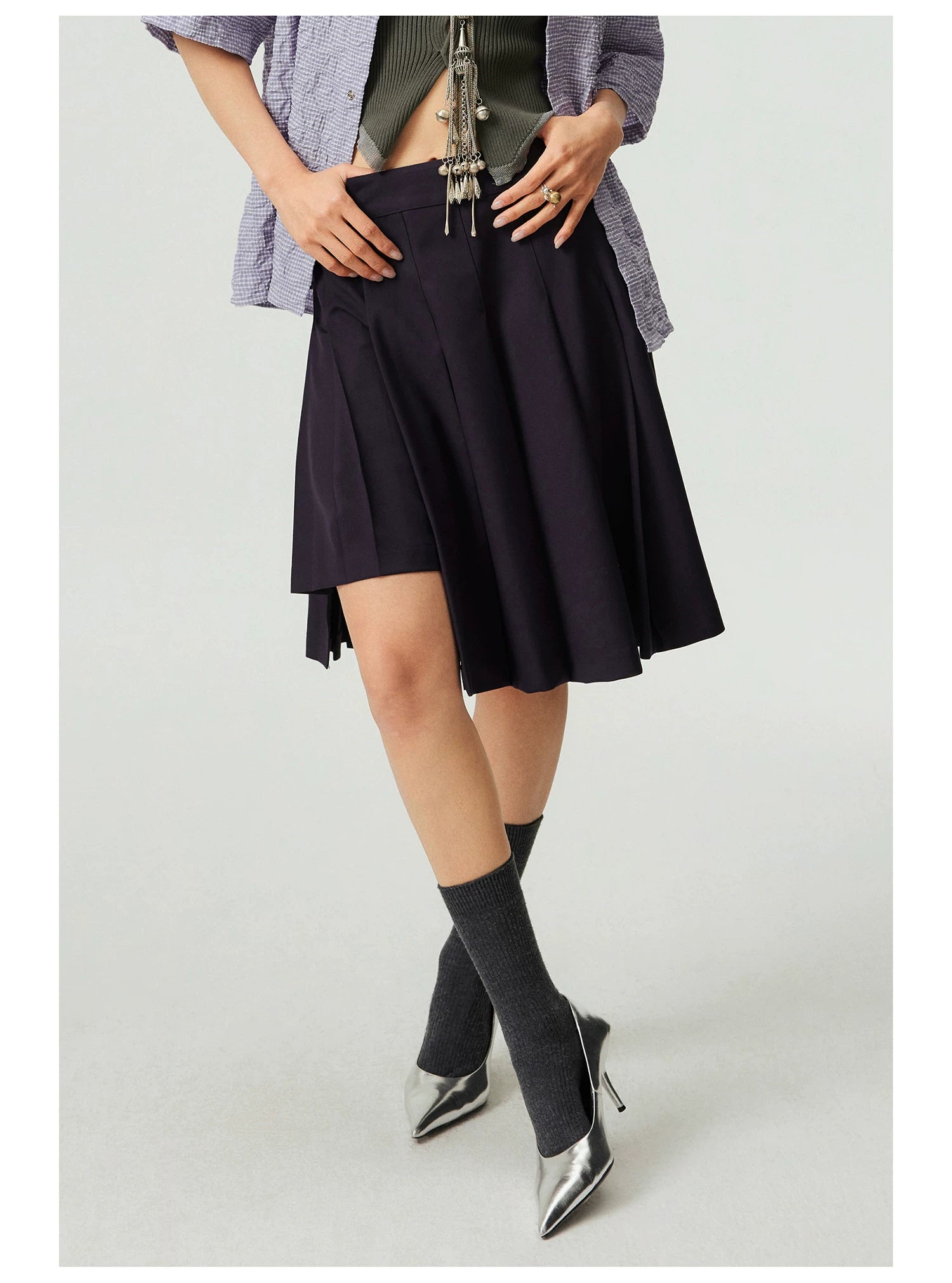 Asym Pleated Mini Skirt