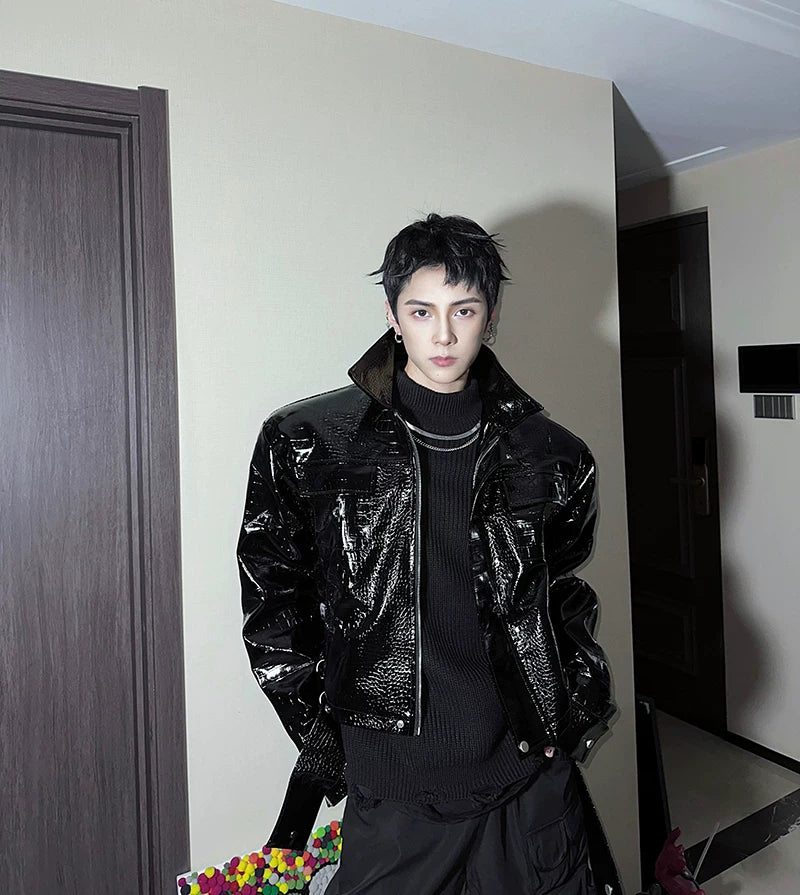 Obsidian Viper Gloss-Croc Moto Jacket