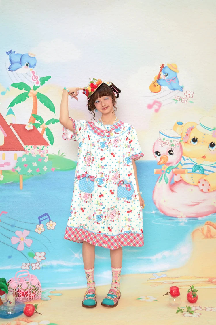 Cherry Elephant Gingham Pocket Dress