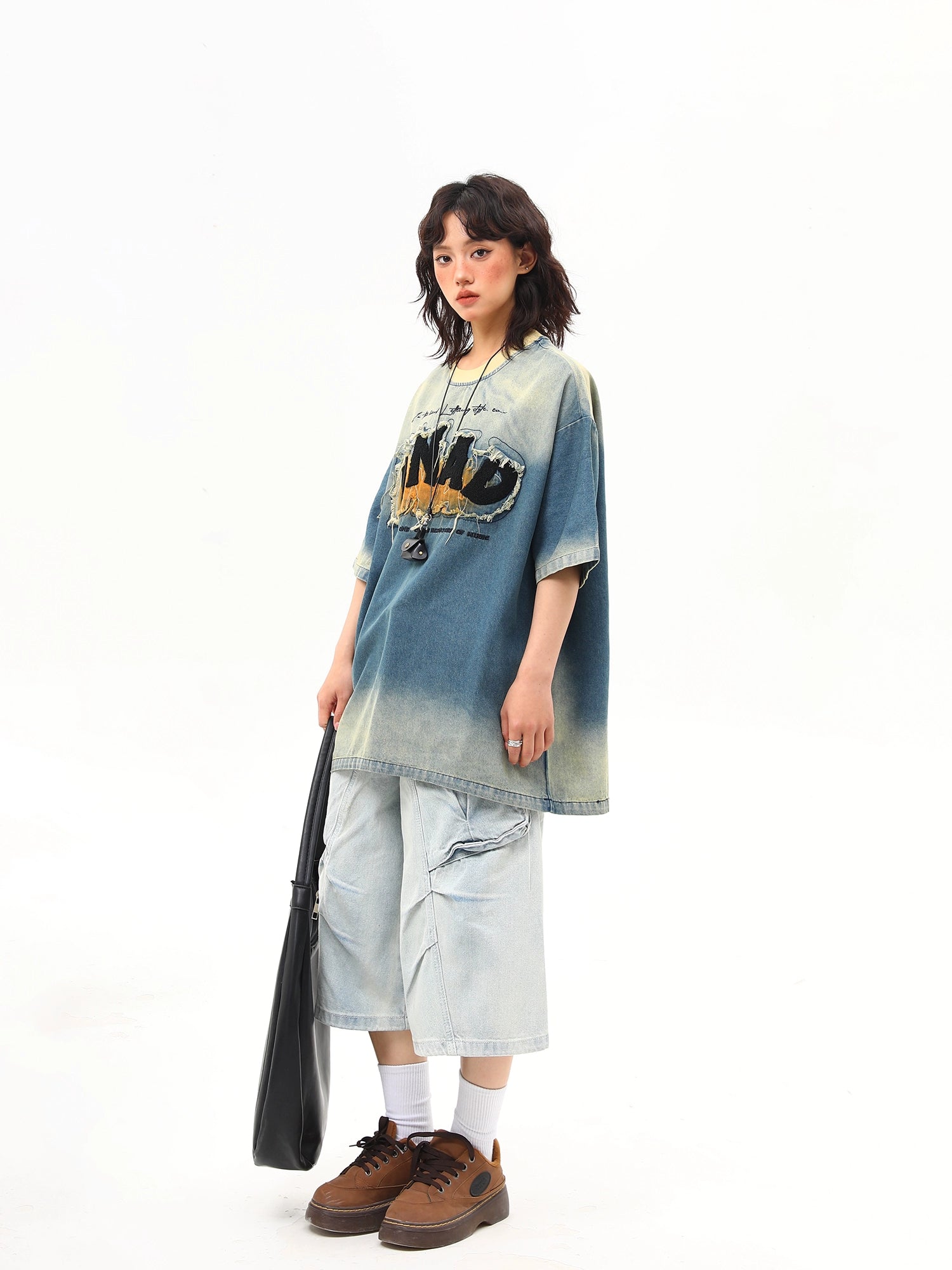 Oversized Distressed Denim Wash Graphic Tee