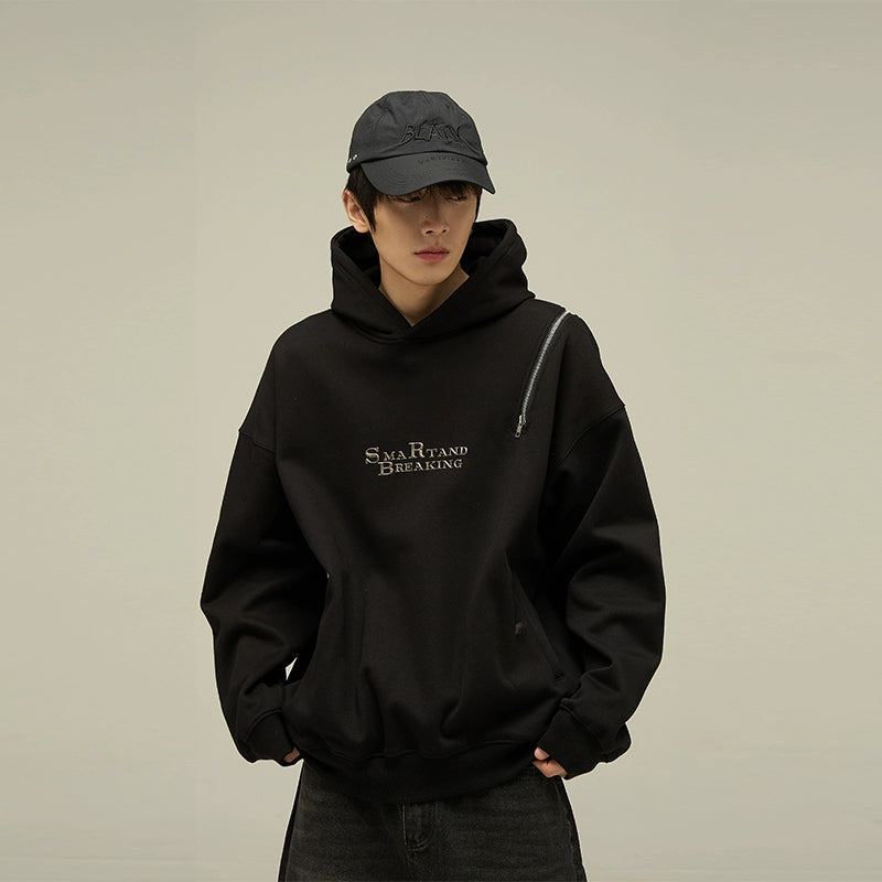 Zip Accent Graphic Hoodie
