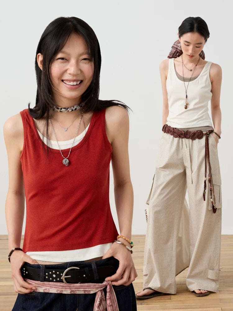 Layered Scoop Neck Fitted Tank Top