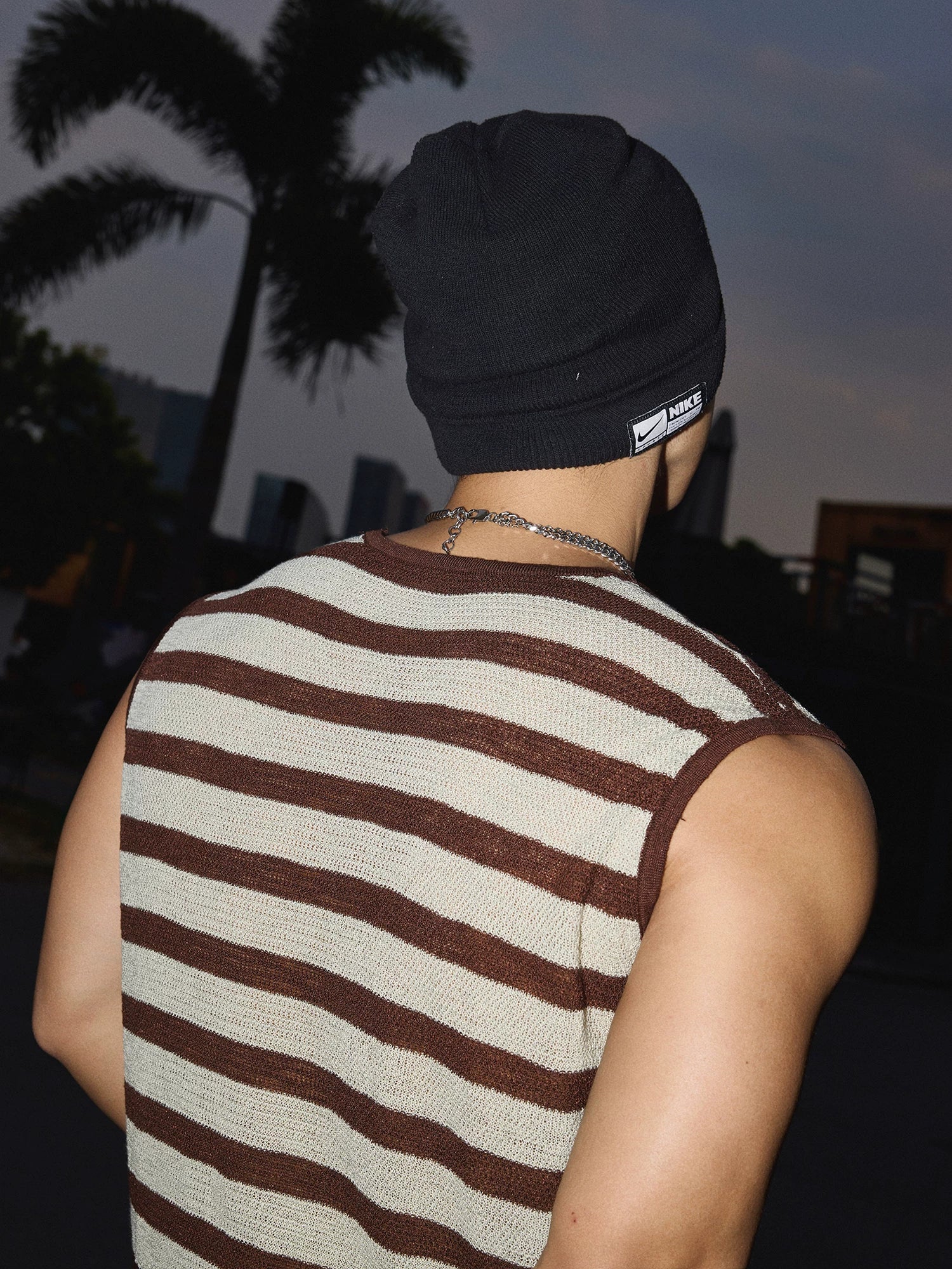 Cocoa Crest Open‑Knit Stripe Tank