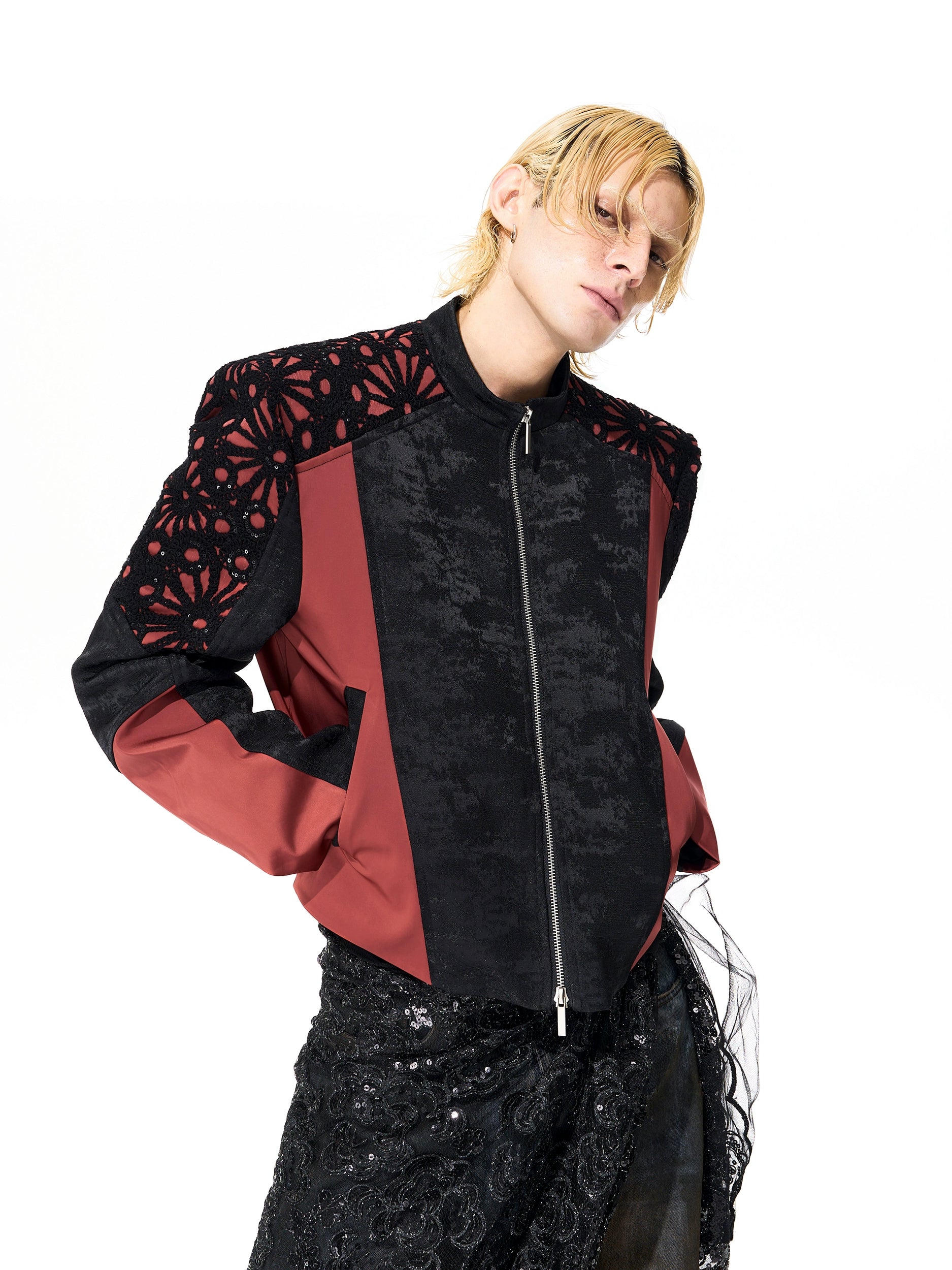 Black and Red Laser Cut Jacket