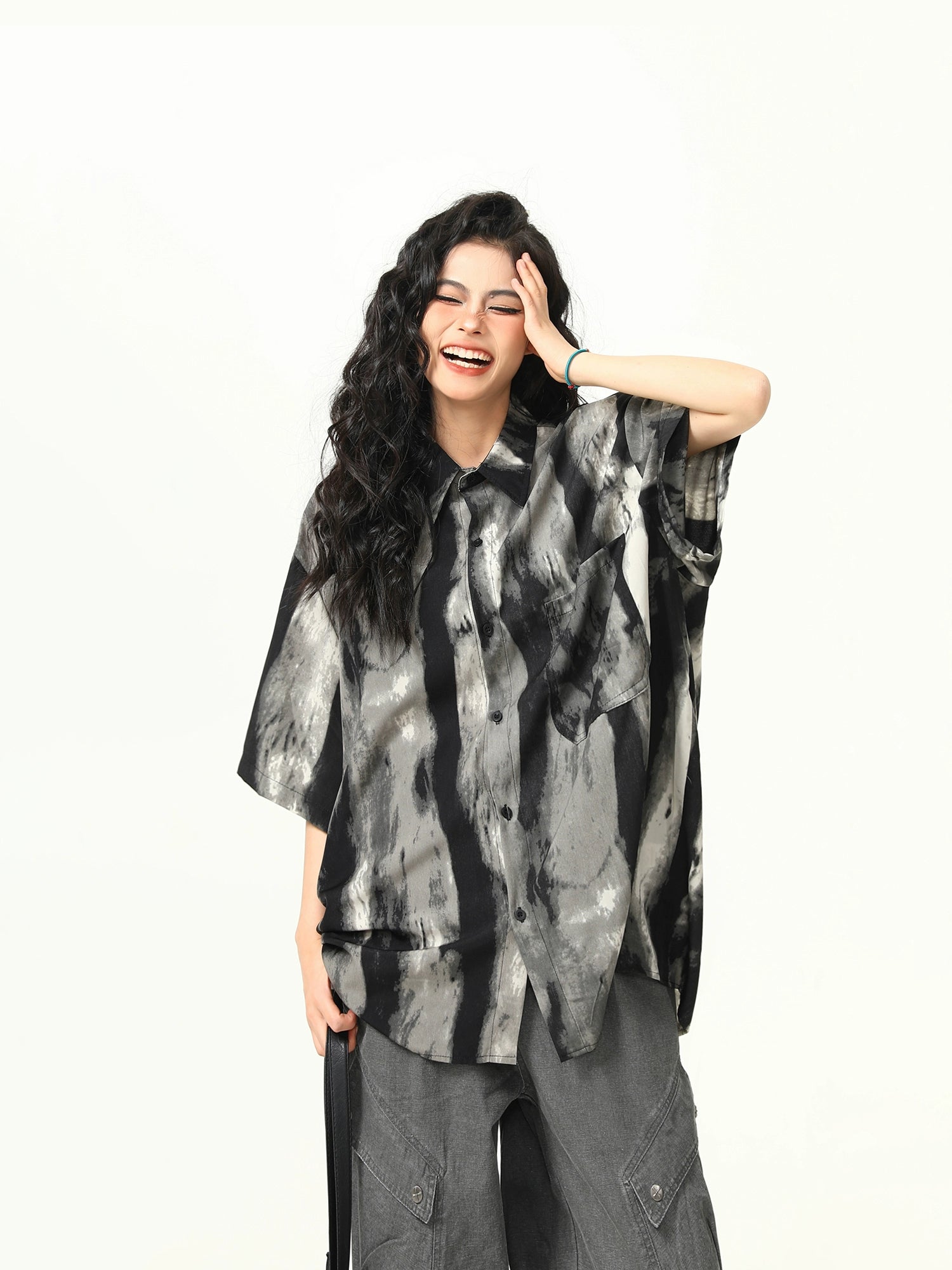 Black Monochrome Watercolor Print Shirt