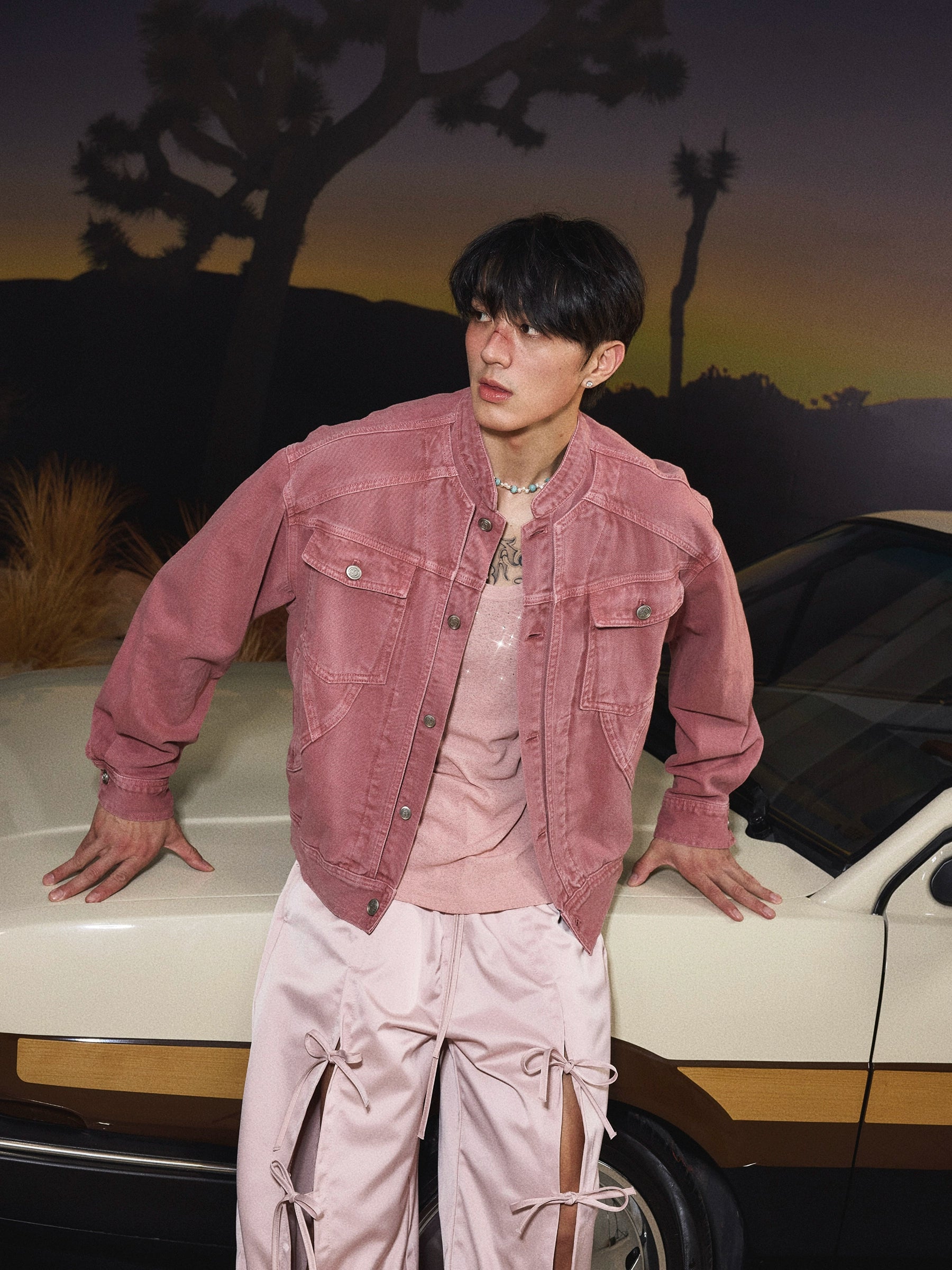 Vintage Rose Denim Trucker Jacket