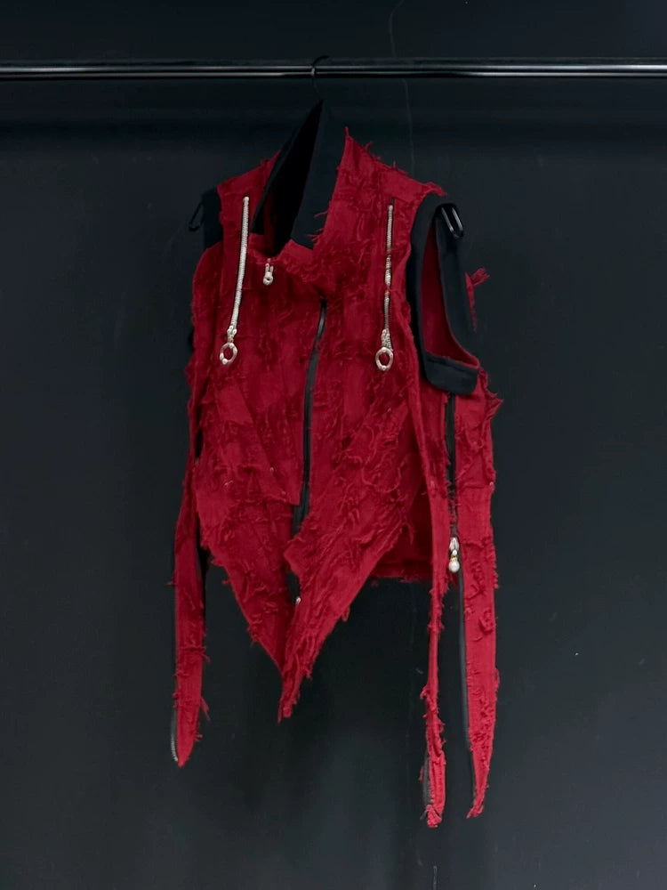 Crimson Shred Zipper Harness Vest
